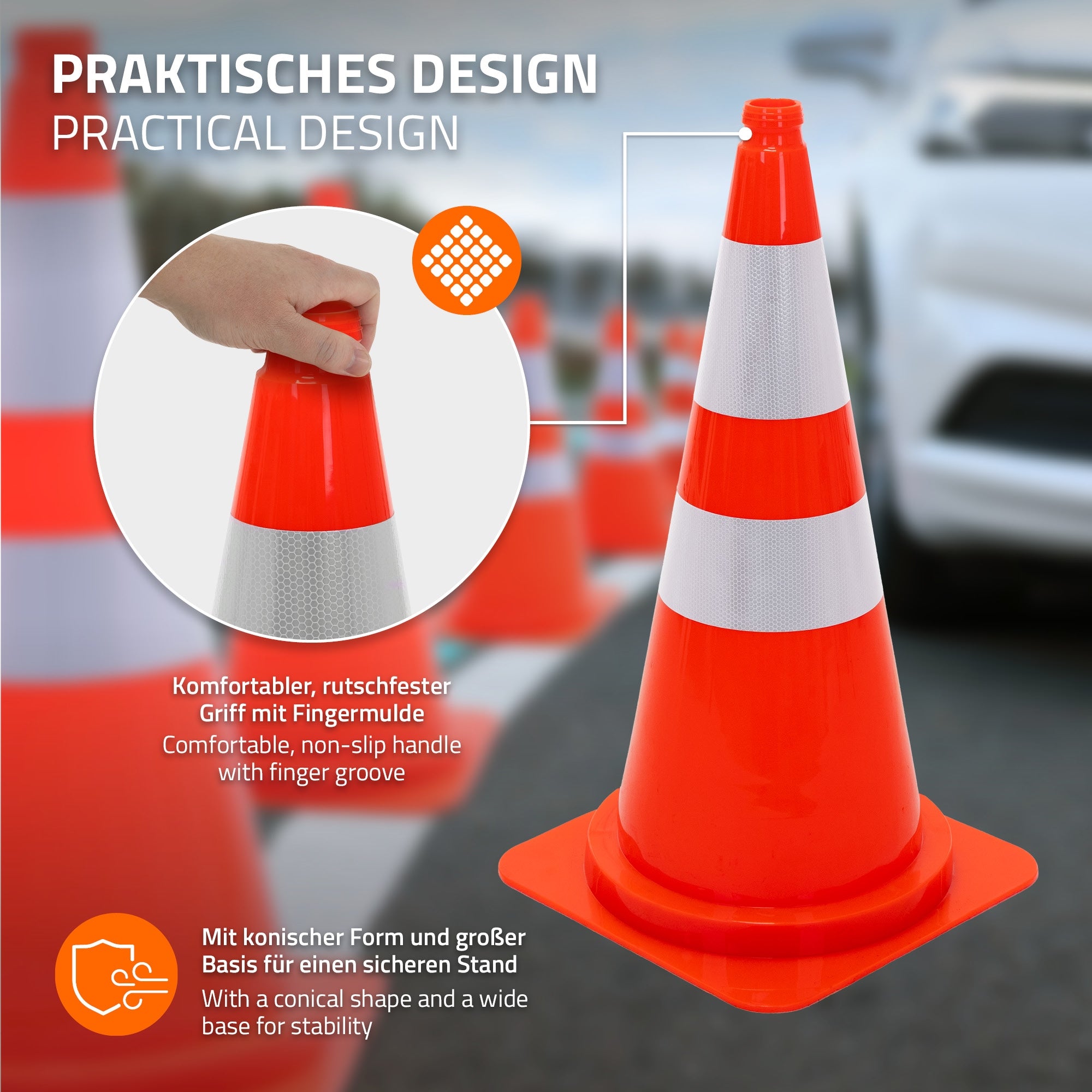 ECD Germany Plot chantier 75 cm orange PE bandes réfléchissantes