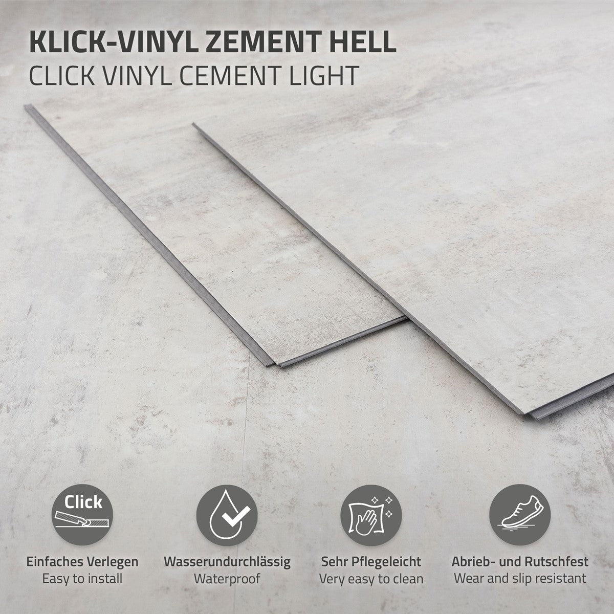 ECD Germany Bauen sol vinyle clic béton 61x30,5 cm ciment foncé
