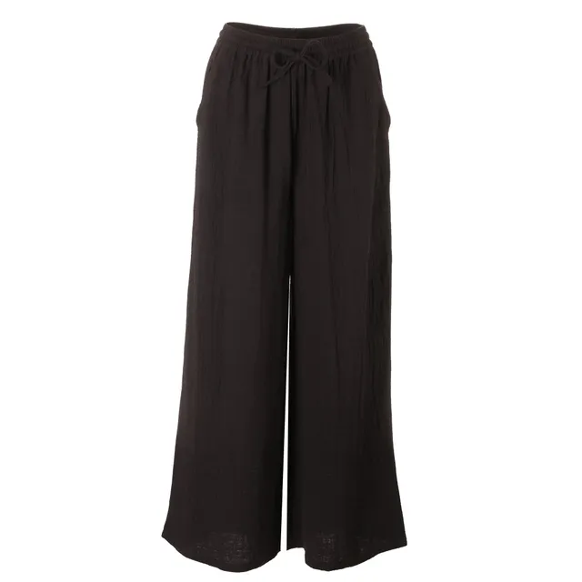 Stokomani Mode pantalon gaze de coton noir fluide femme