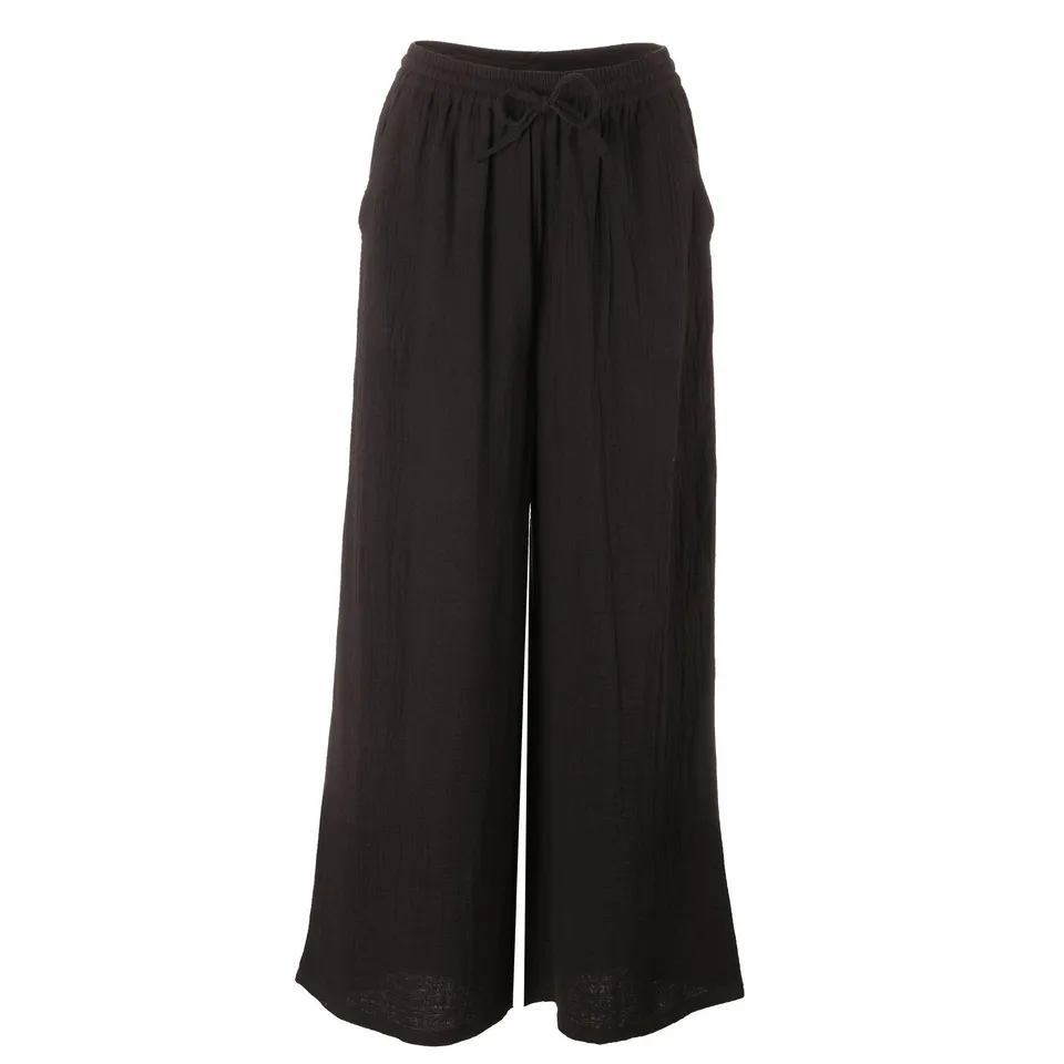 Stokomani Mode pantalon gaze de coton noir fluide femme