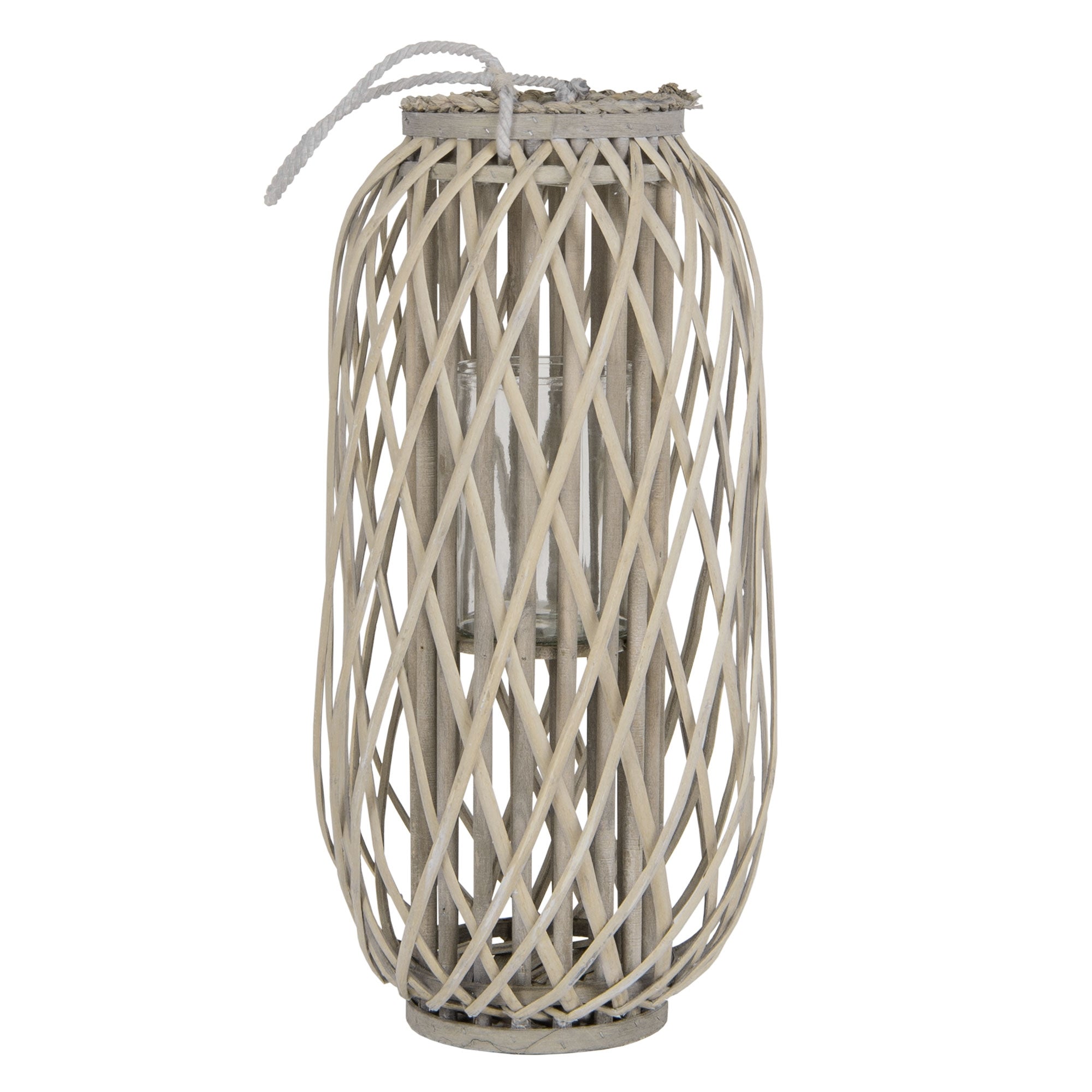 ECD Germany Lanterne rotin marron 40 cm photophore verre