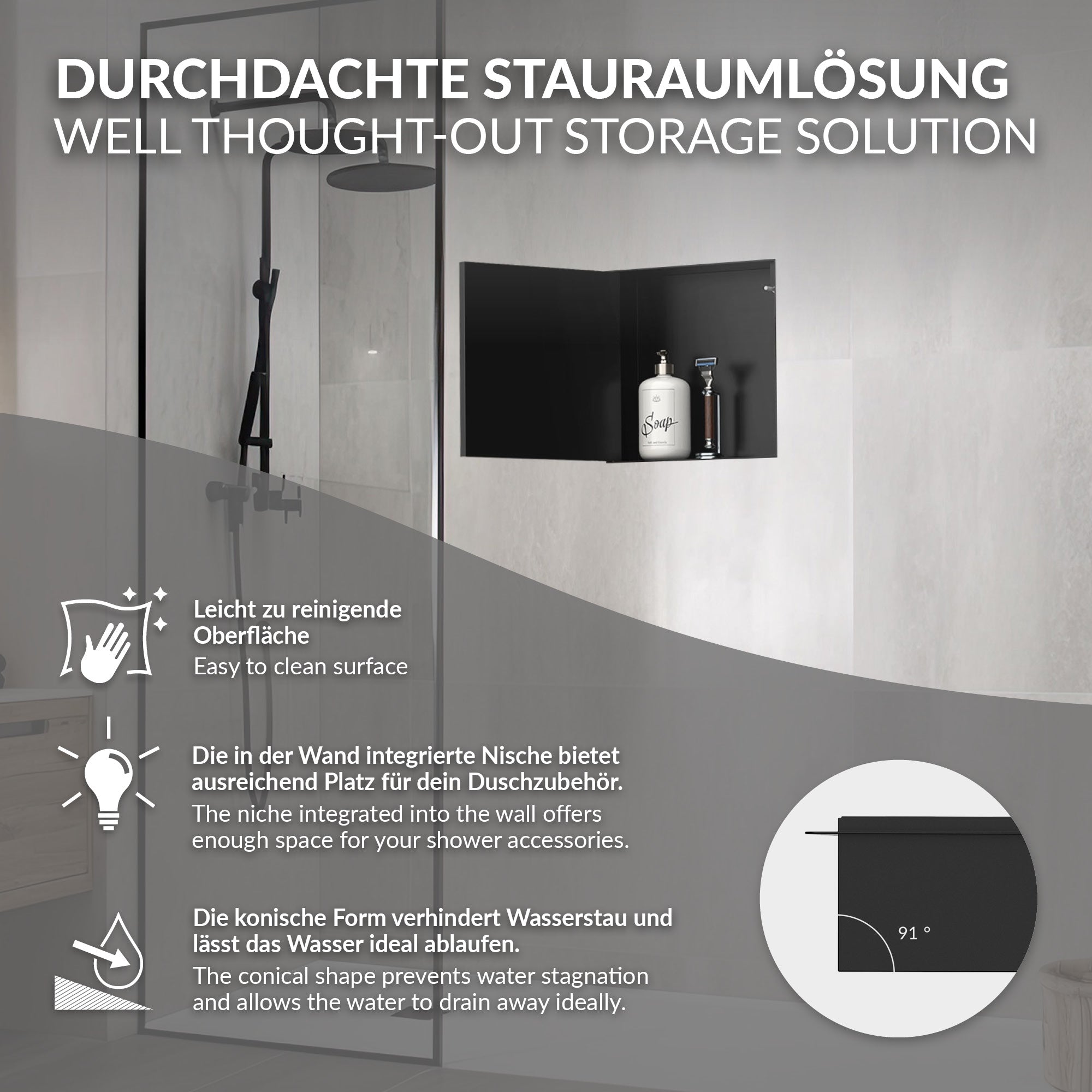 ECD Germany Sanitär niche de douche noire inox porte carrelable