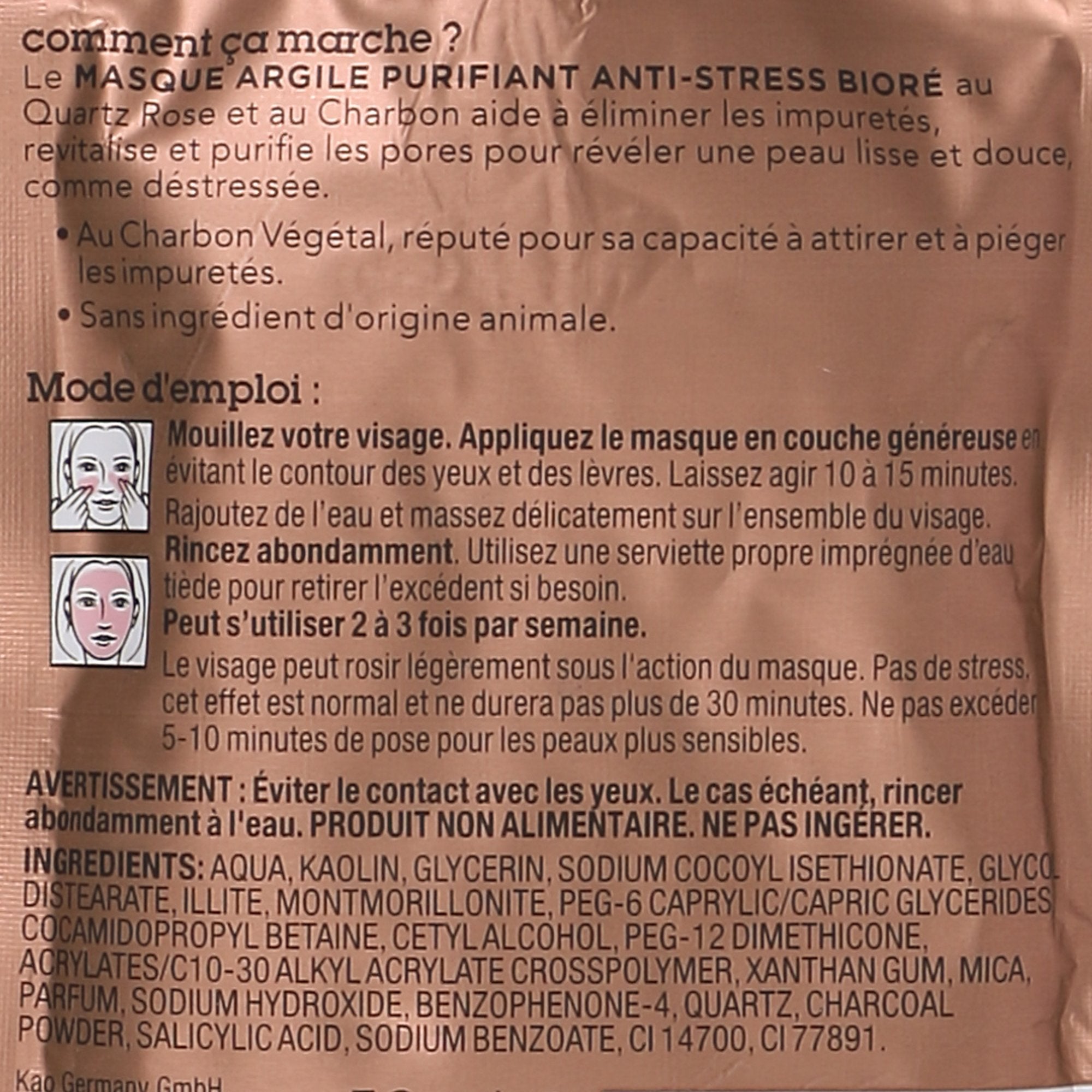 Masque argile purifiant quartz rose charbon anti-stress visage