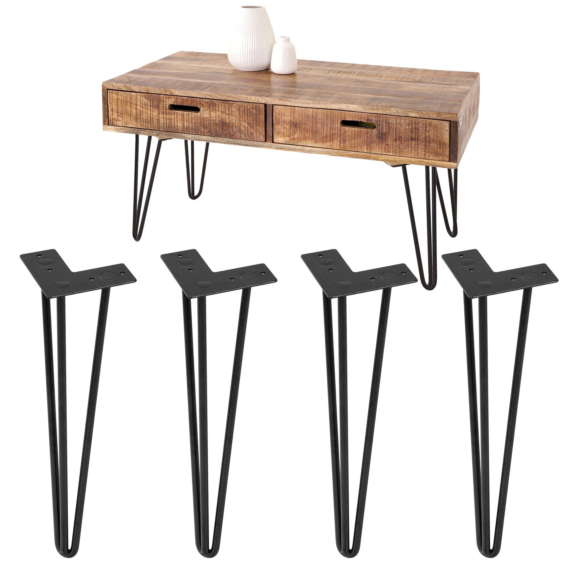 ECD Germany Möbel ML-Design pieds de table noir 71 cm acier