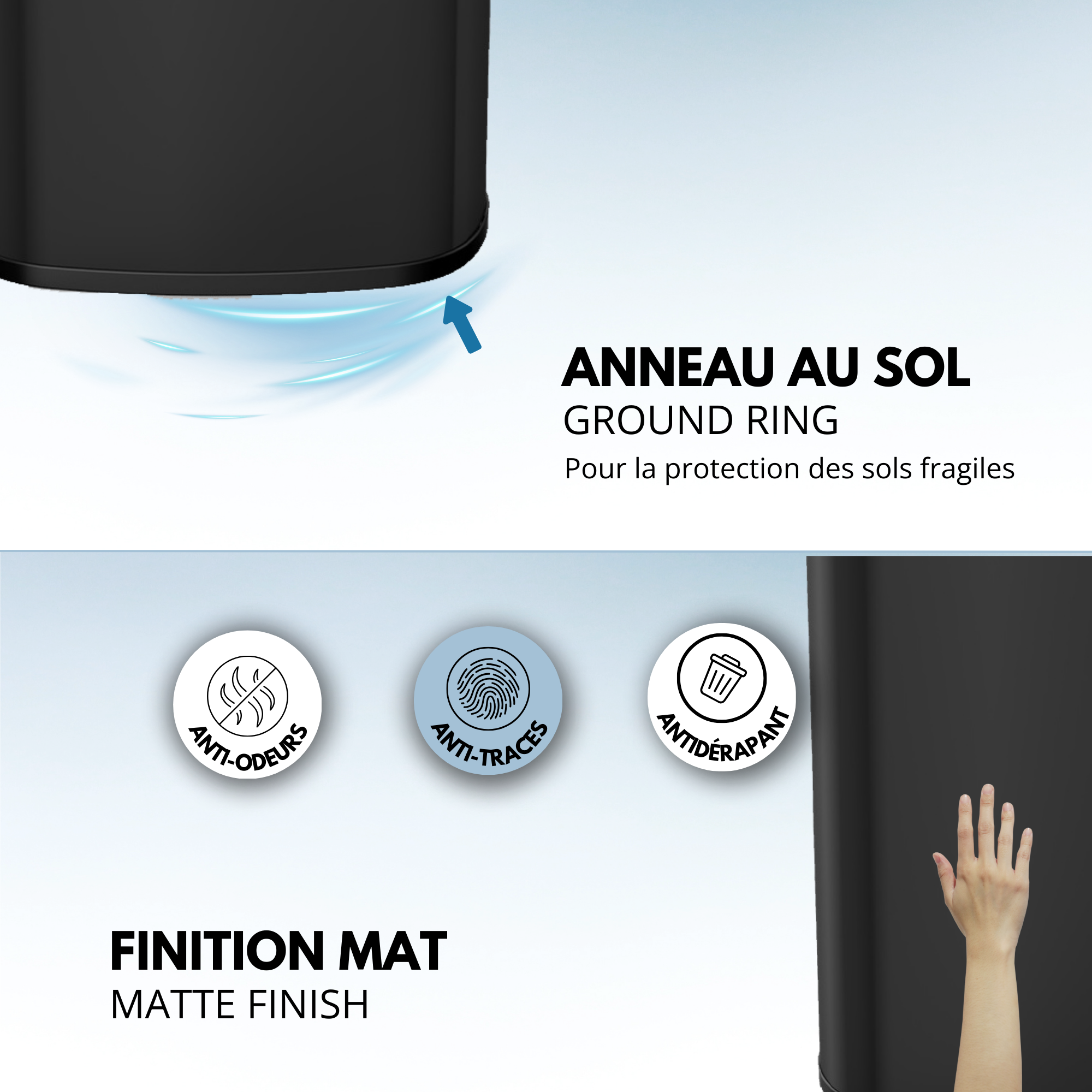 Red Deco Logan 58L poubelle automatique noir mat inox