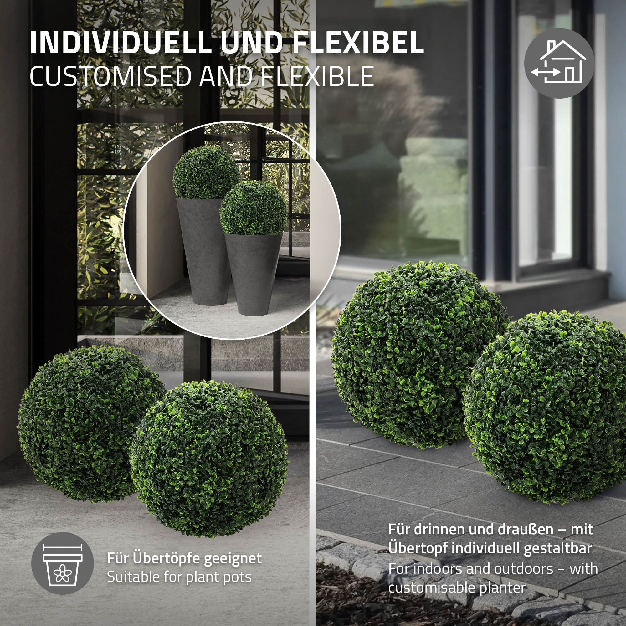 ECD Germany Haus buis artificiel boule verte 45 cm lot 2 déco
