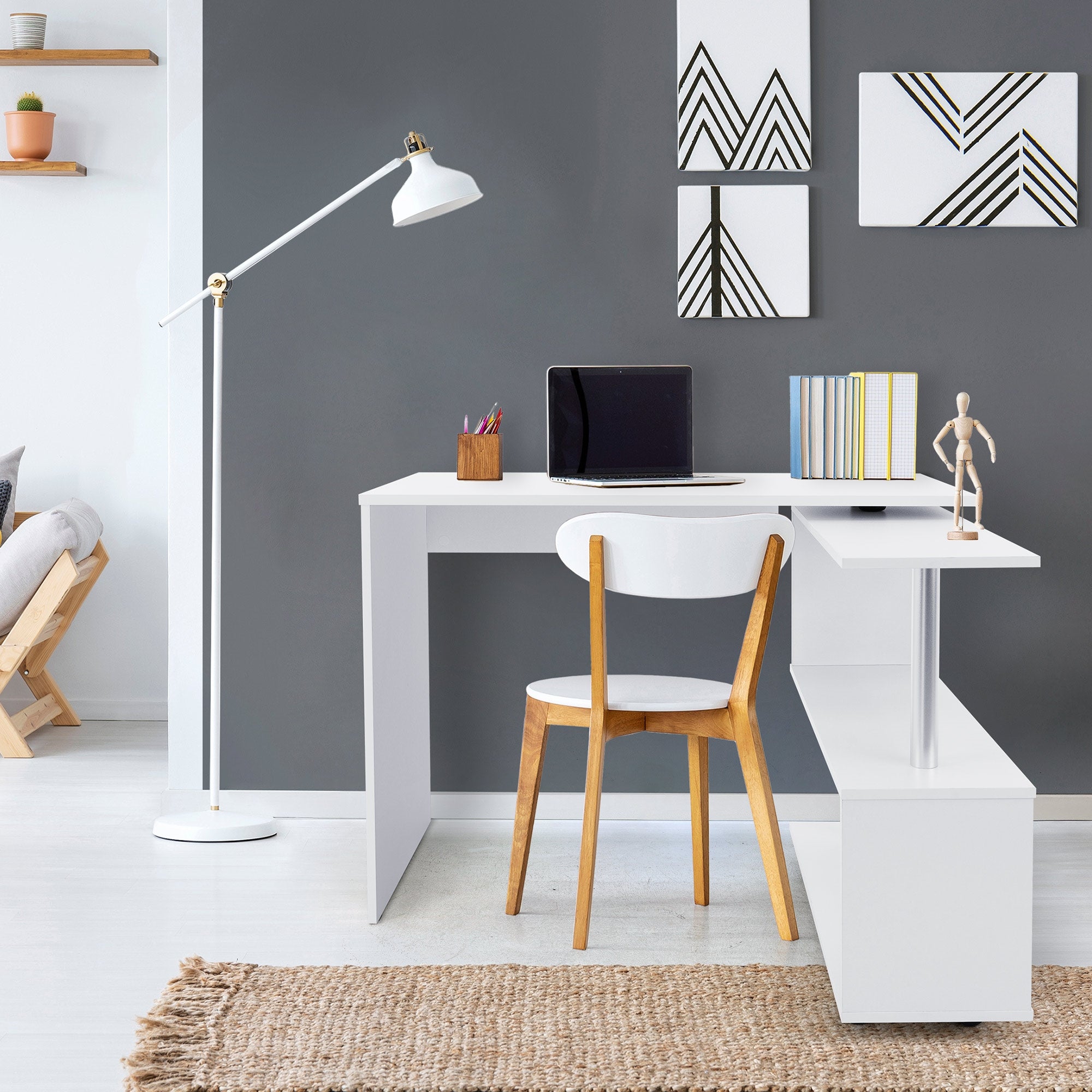 ECD Germany Möbel bureau blanc à roulettes 150x88x75 cm MDF