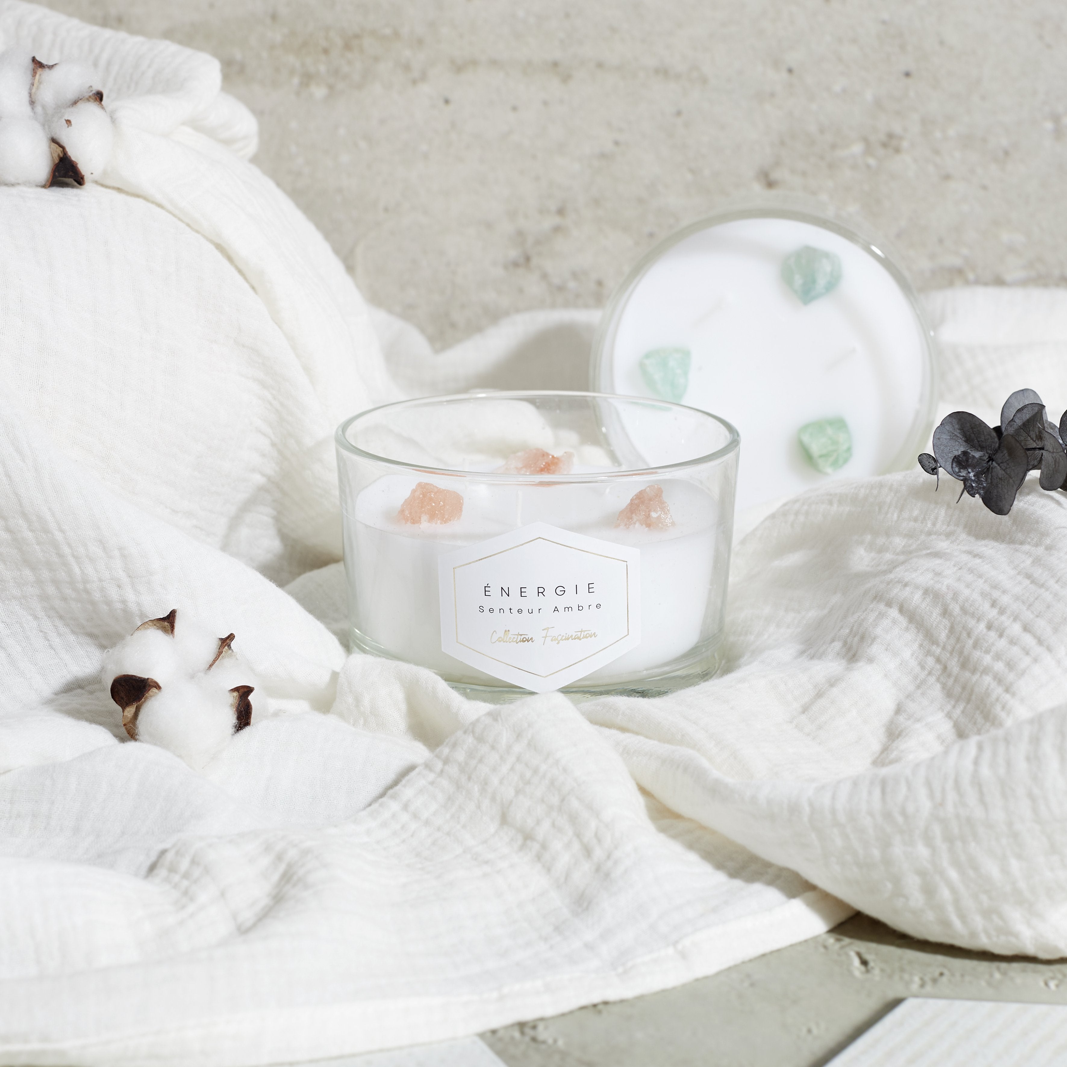Stokomani Maison bougie parfumée 3 mèches pierres jasmin