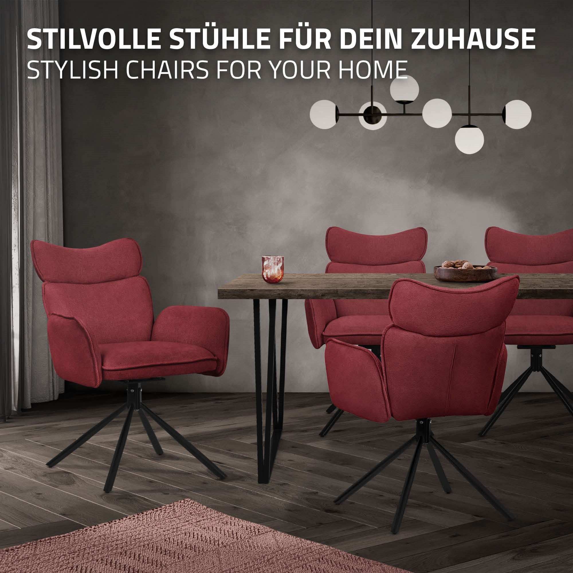 ECD Germany chaise salle à manger rouge pivotante lot 6