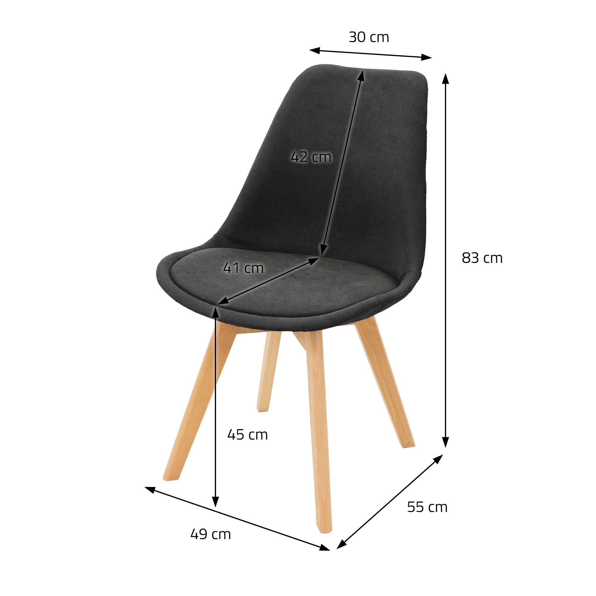 ECD Germany ML-Design lot 4 chaise salle à manger noir lin pieds bois