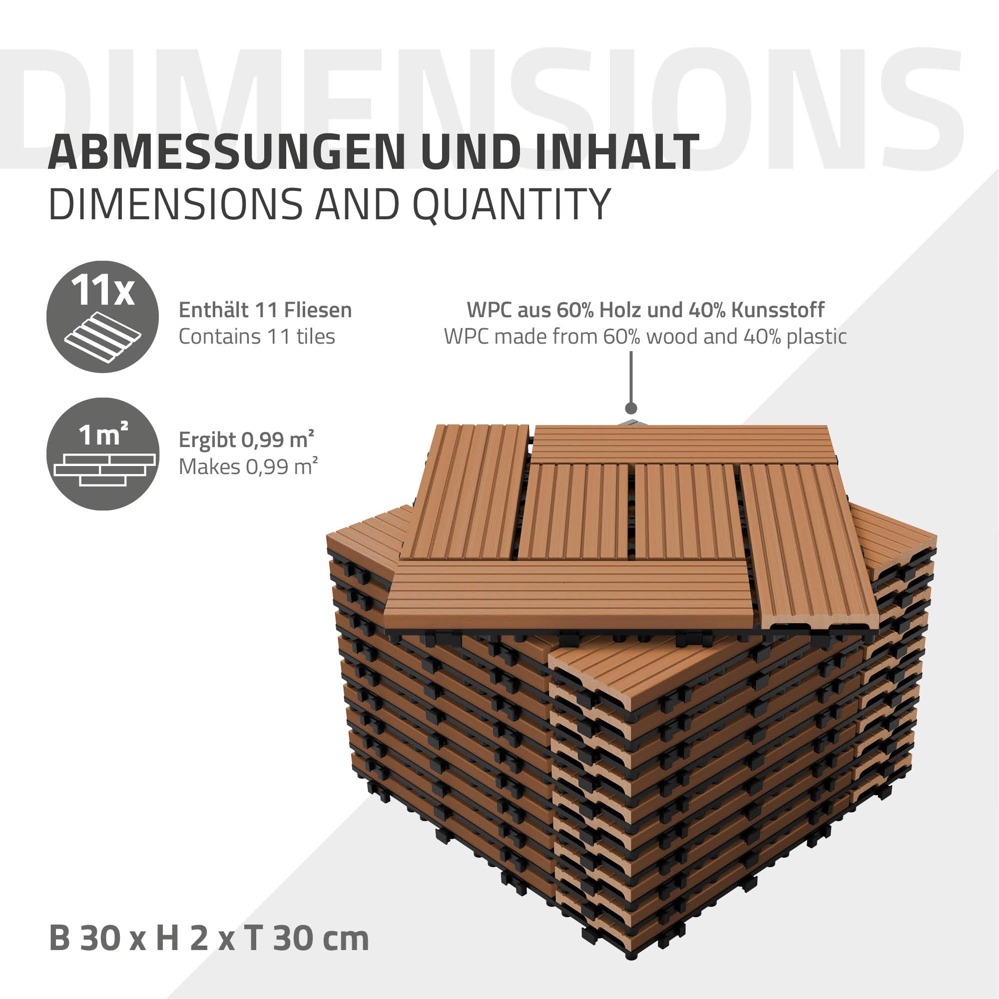 ECD Germany Garten Dalle terrasse WPC 30x30 mosaïque 2m²