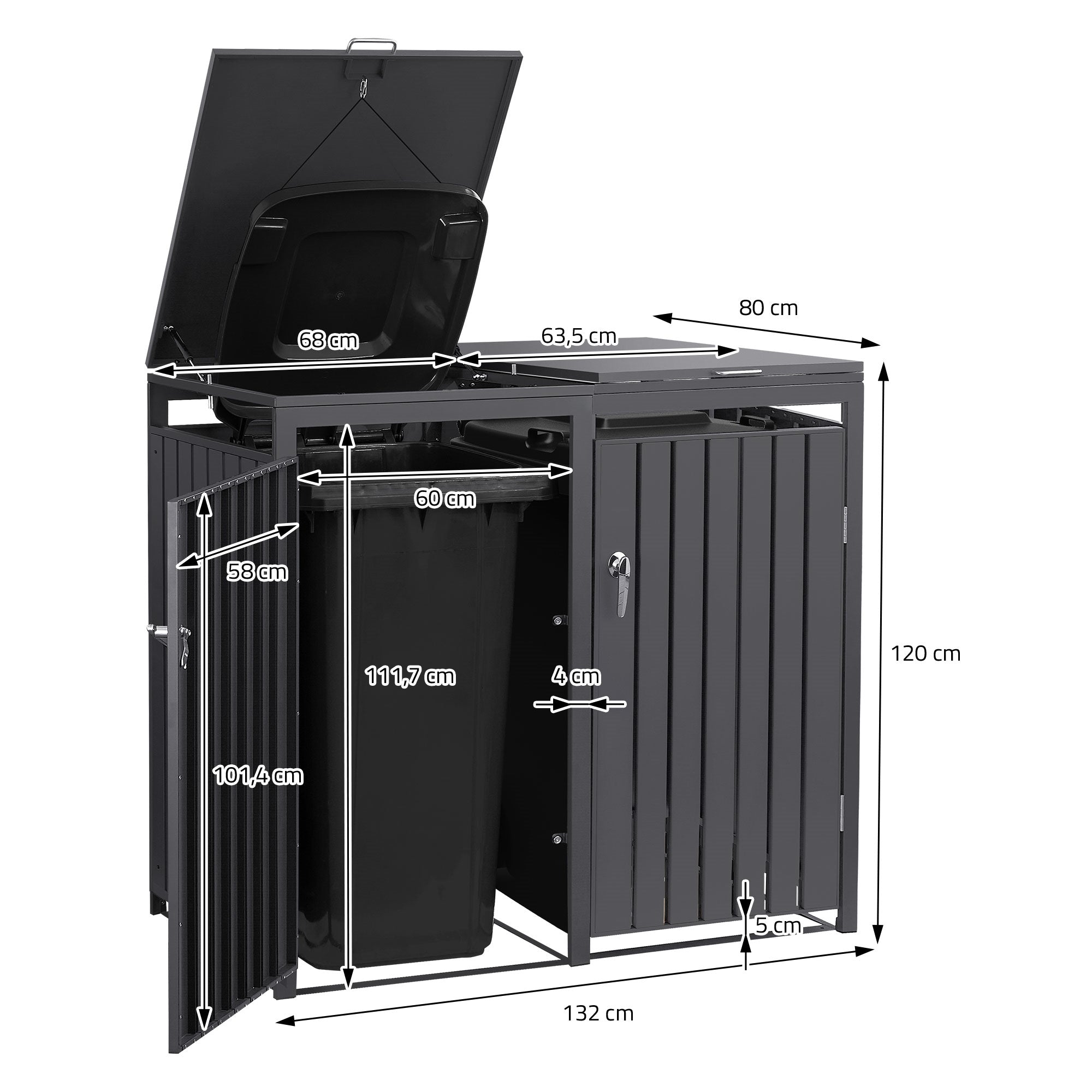 ECD Germany Garten cache poubelle acier anthracite 4x240L