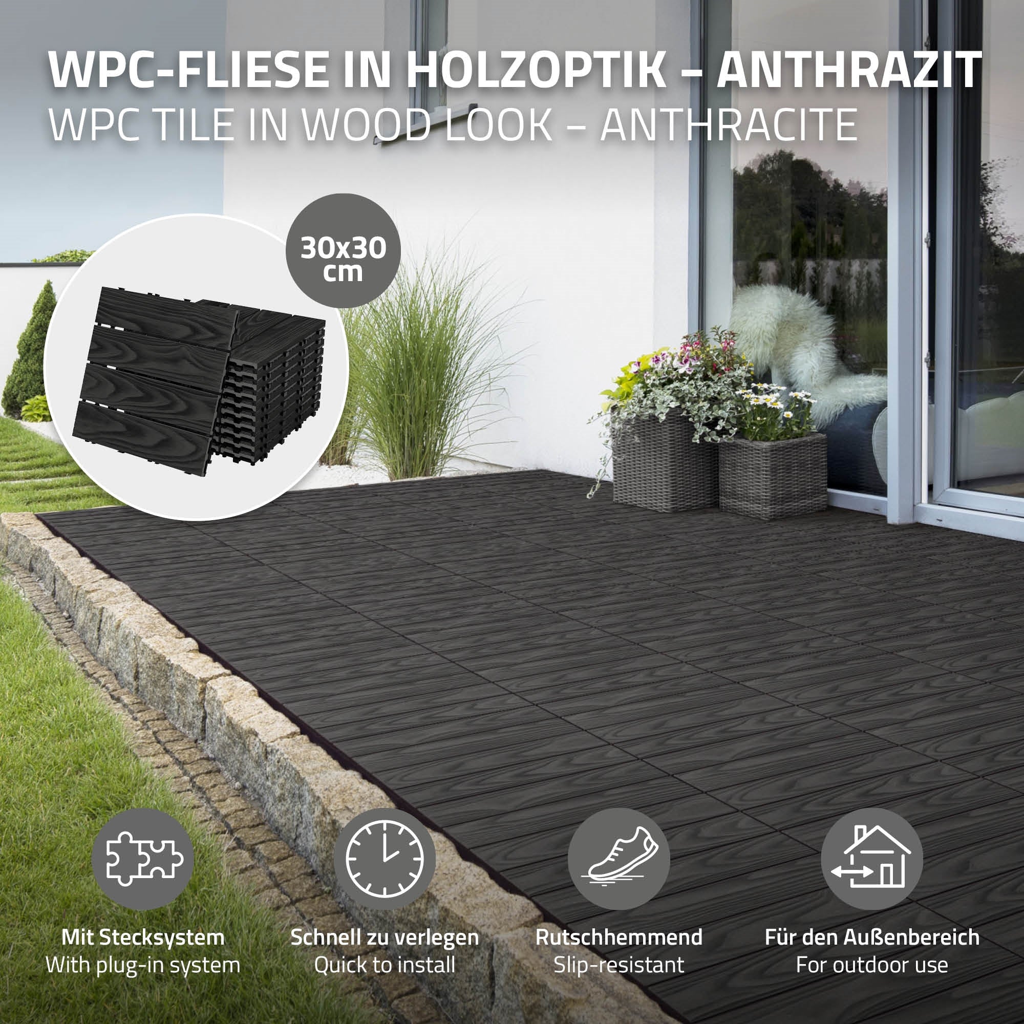 ECD Germany Garten dalle terrasse clipsable anthracite lot 22