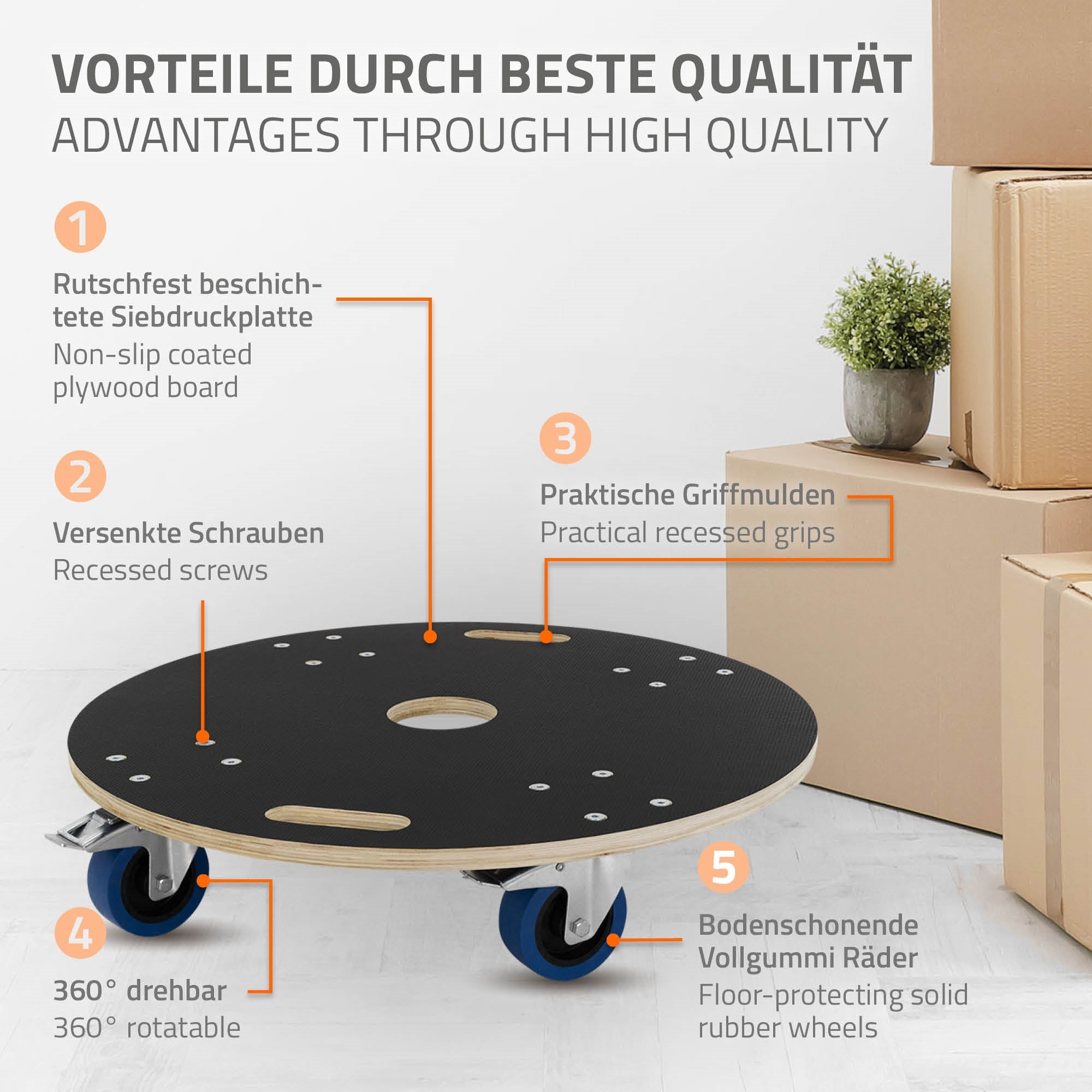 ECD Germany plateau roulant rond bois Ø67 cm 800 kg avec freins