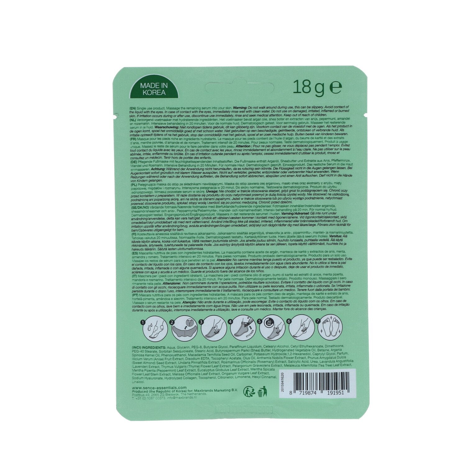 Sence Masque nourrissant pieds chaussettes argan