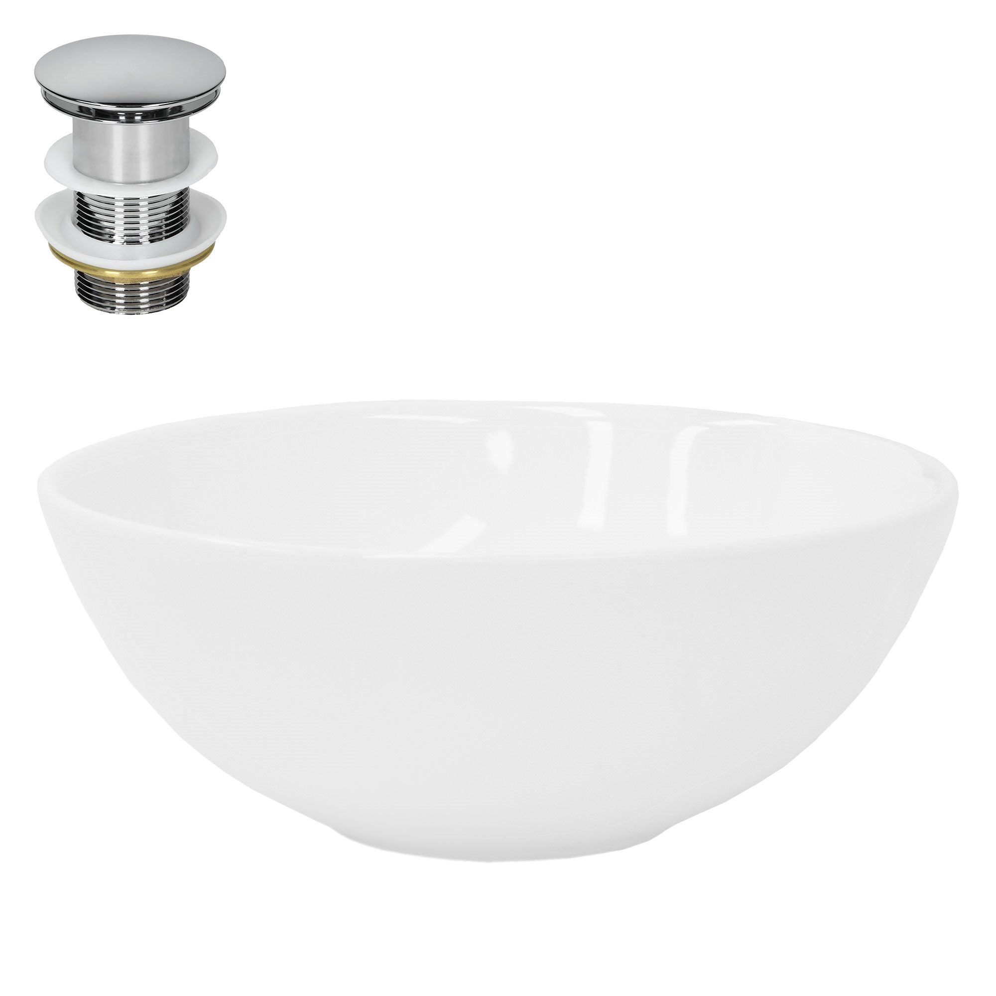 LuxeBath Vasque ronde blanche Ø28x11,6 cm céramique + bonde argent