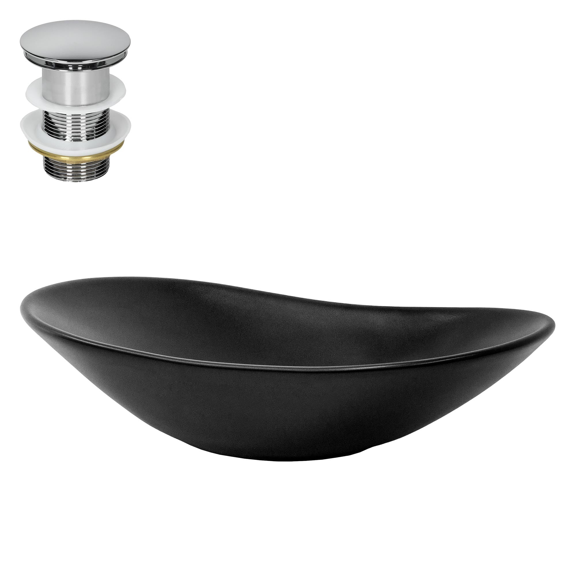 ECD Germany Sanitär LuxeBath vasque noir 63x36 + bonde chromé