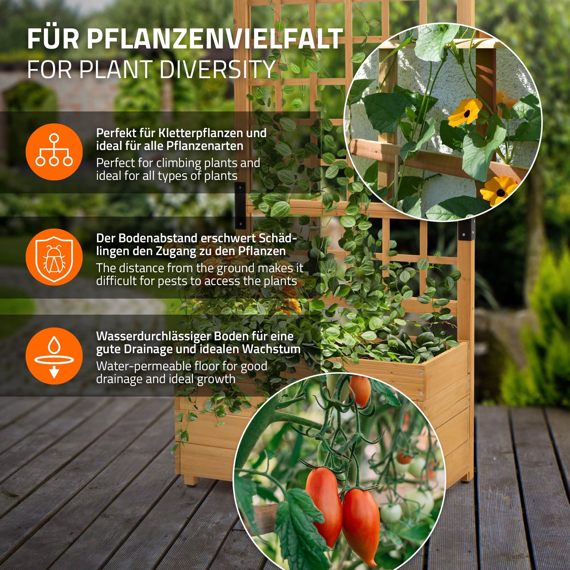 ECD Germany Garten Jardinière bois brun treillis 119cm à poser