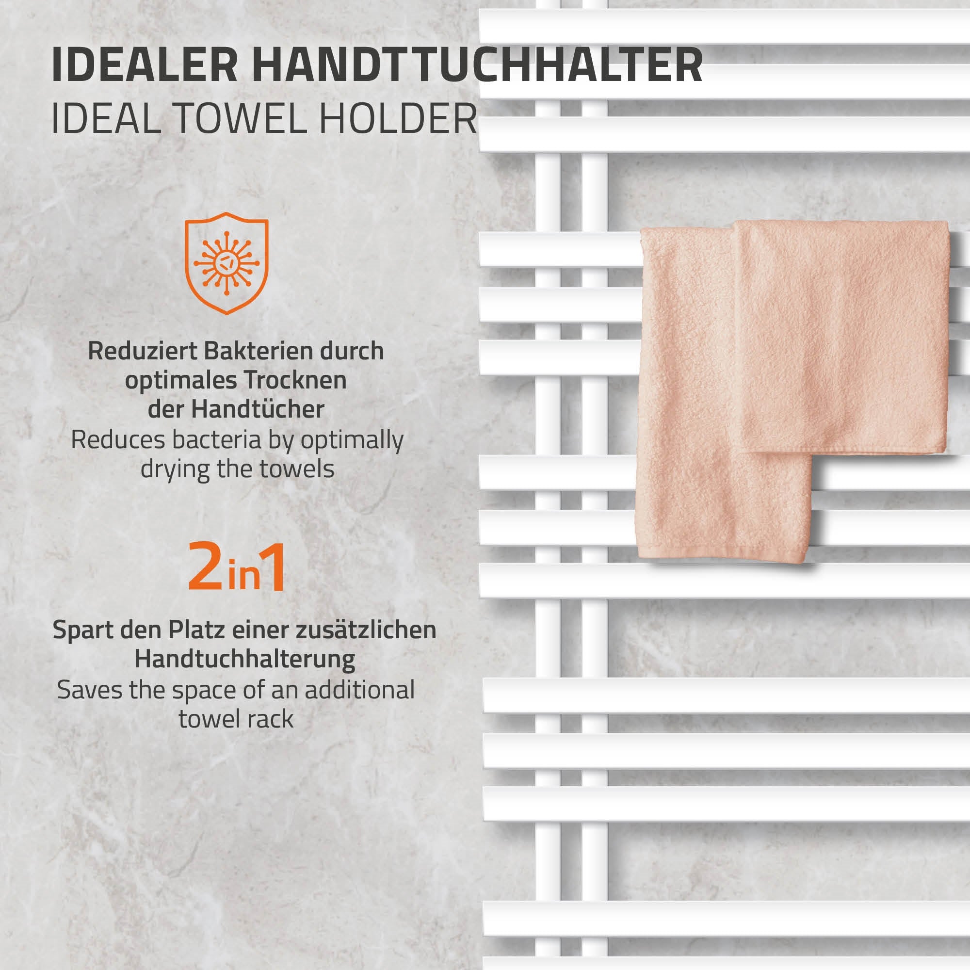 ECD Germany Iron EM sèche-serviettes 600x1600 blanc 900W