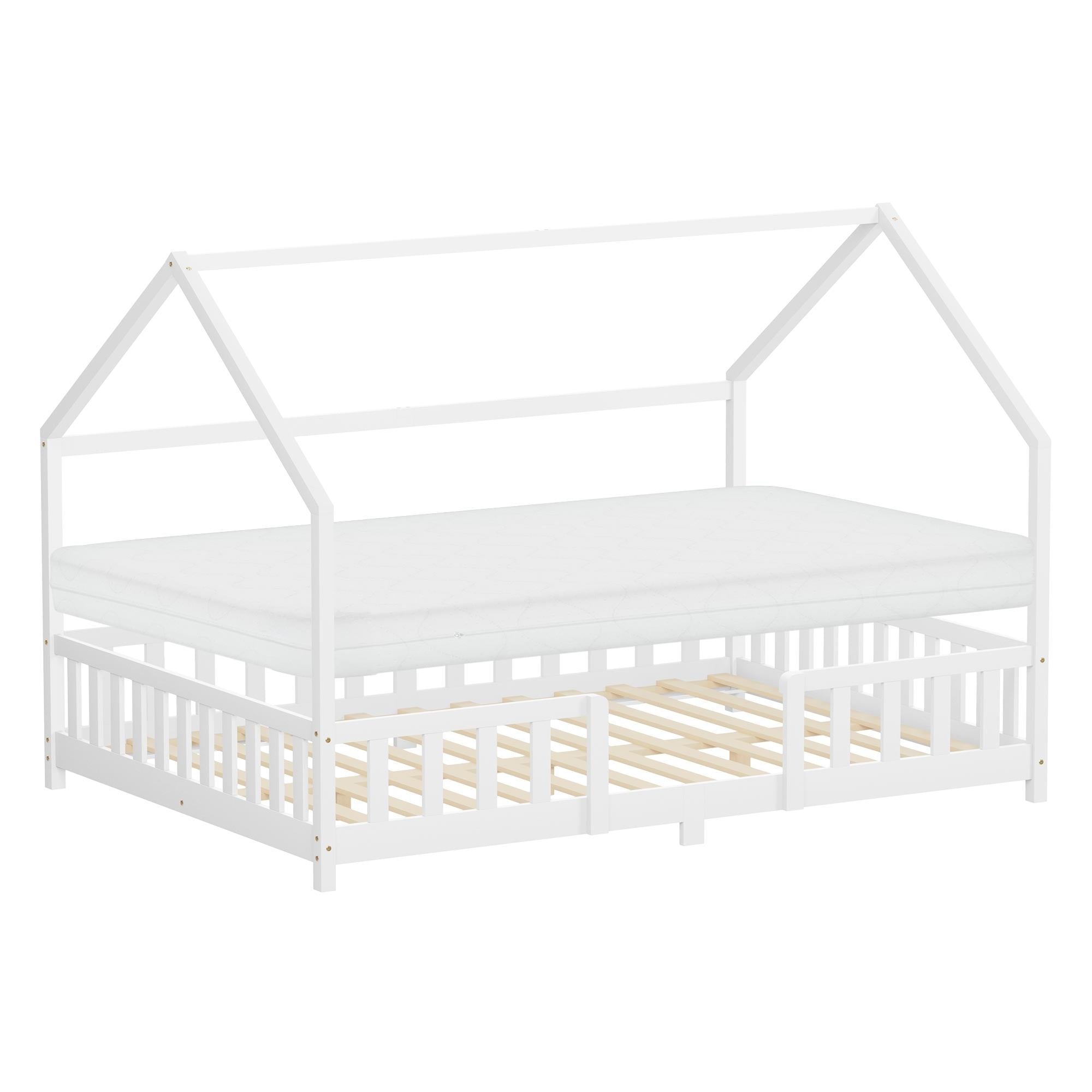 ECD Germany lit cabane enfant blanc 140x200 pin + matelas 16cm