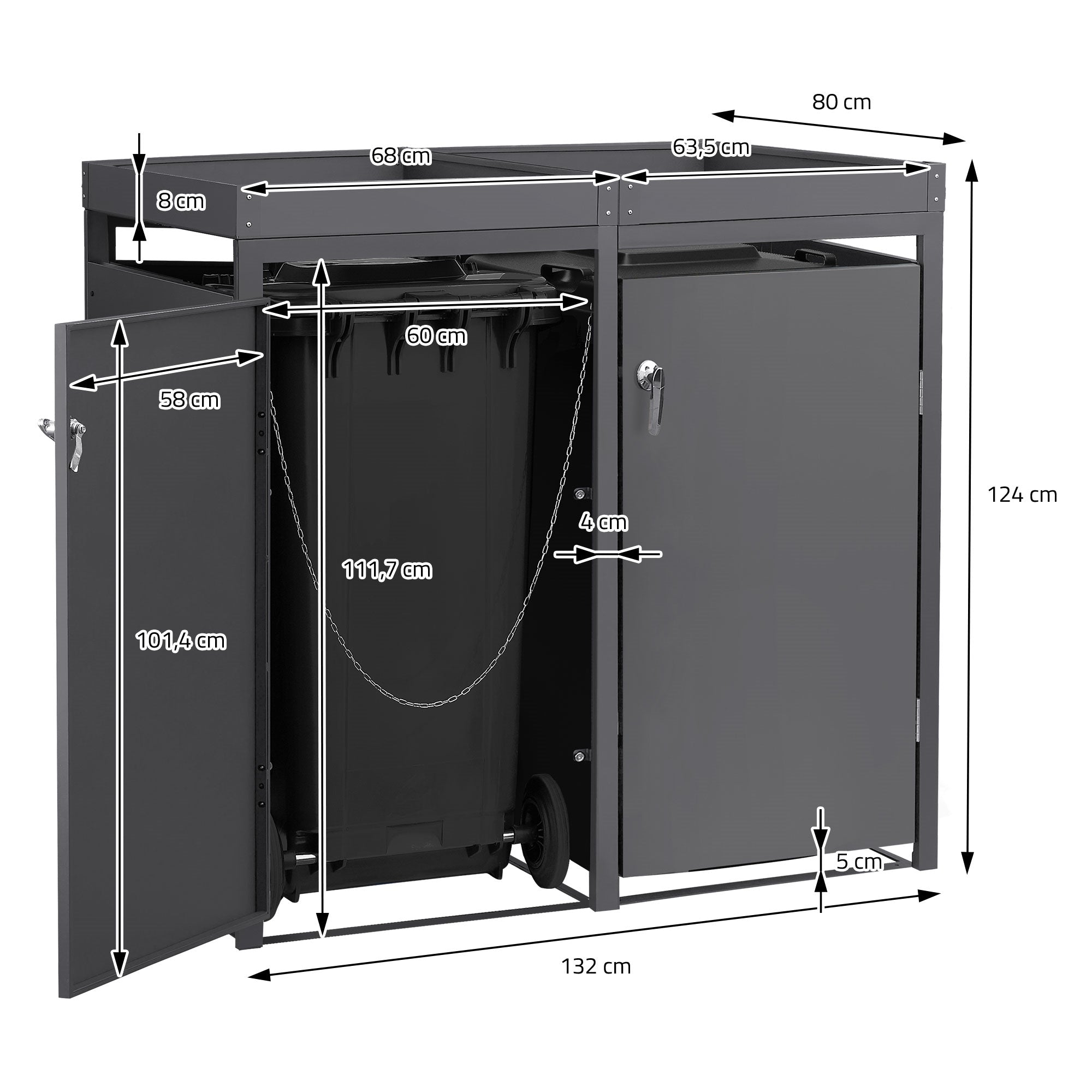 ECD Germany cache-poubelle acier anthracite 2x240L 132x80x124