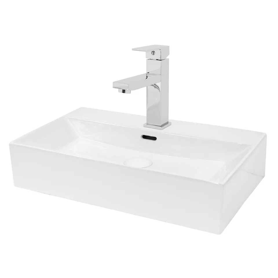 ECD Germany LuxeBath lavabo céramique 60,5x36,5 blanc robinet
