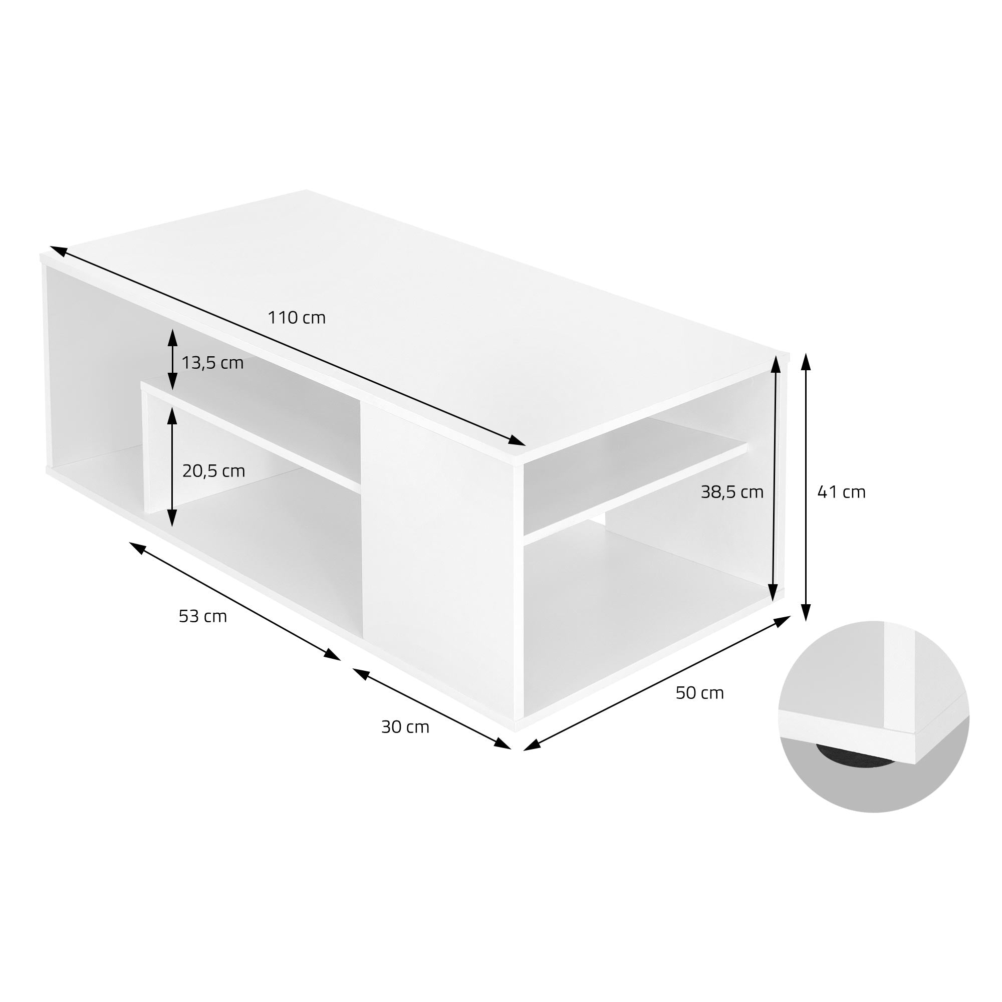 ECD Germany table basse 110x50x41 cm blanche 4 niches