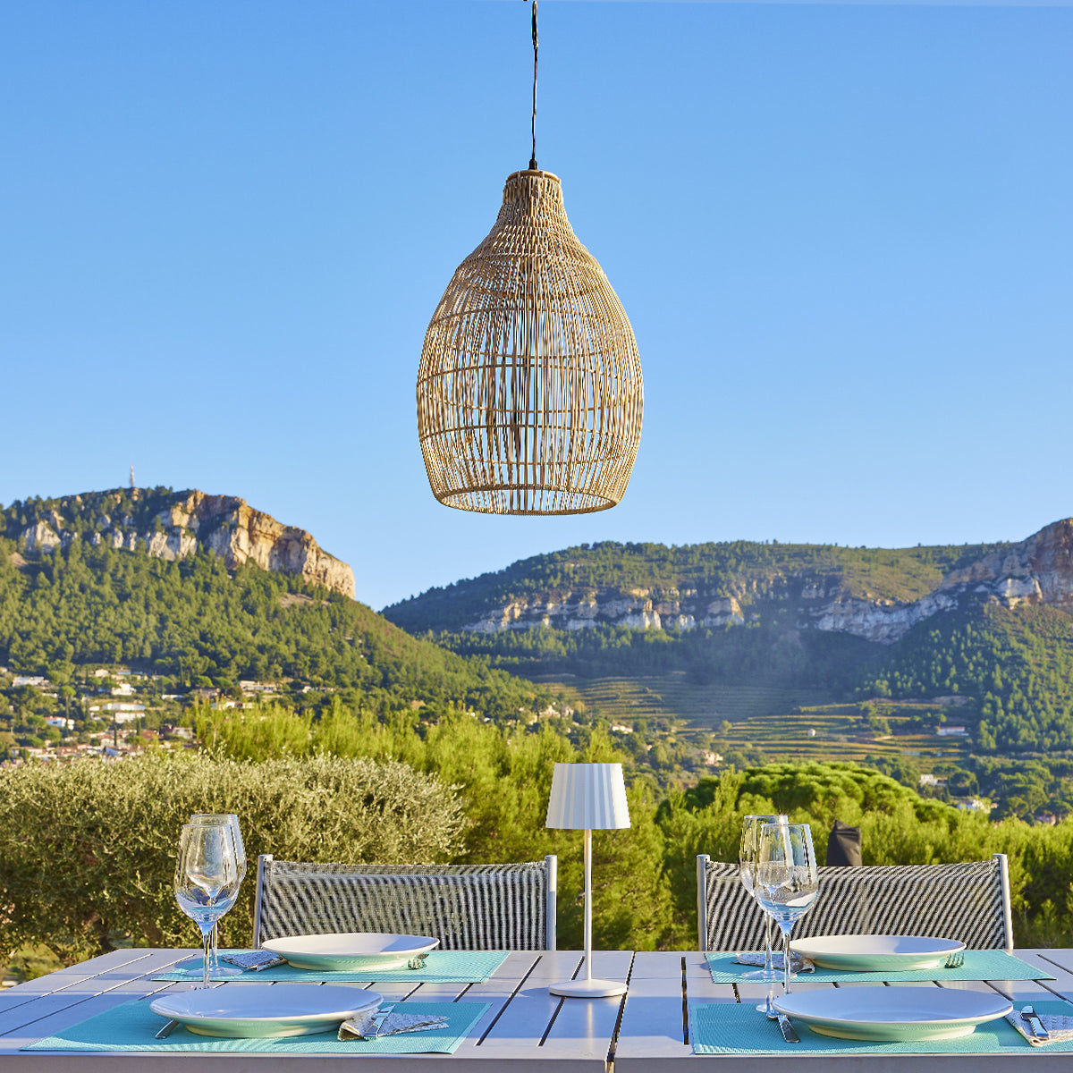 Red Deco Holiday H42cm suspension solaire rotin blanc chaud