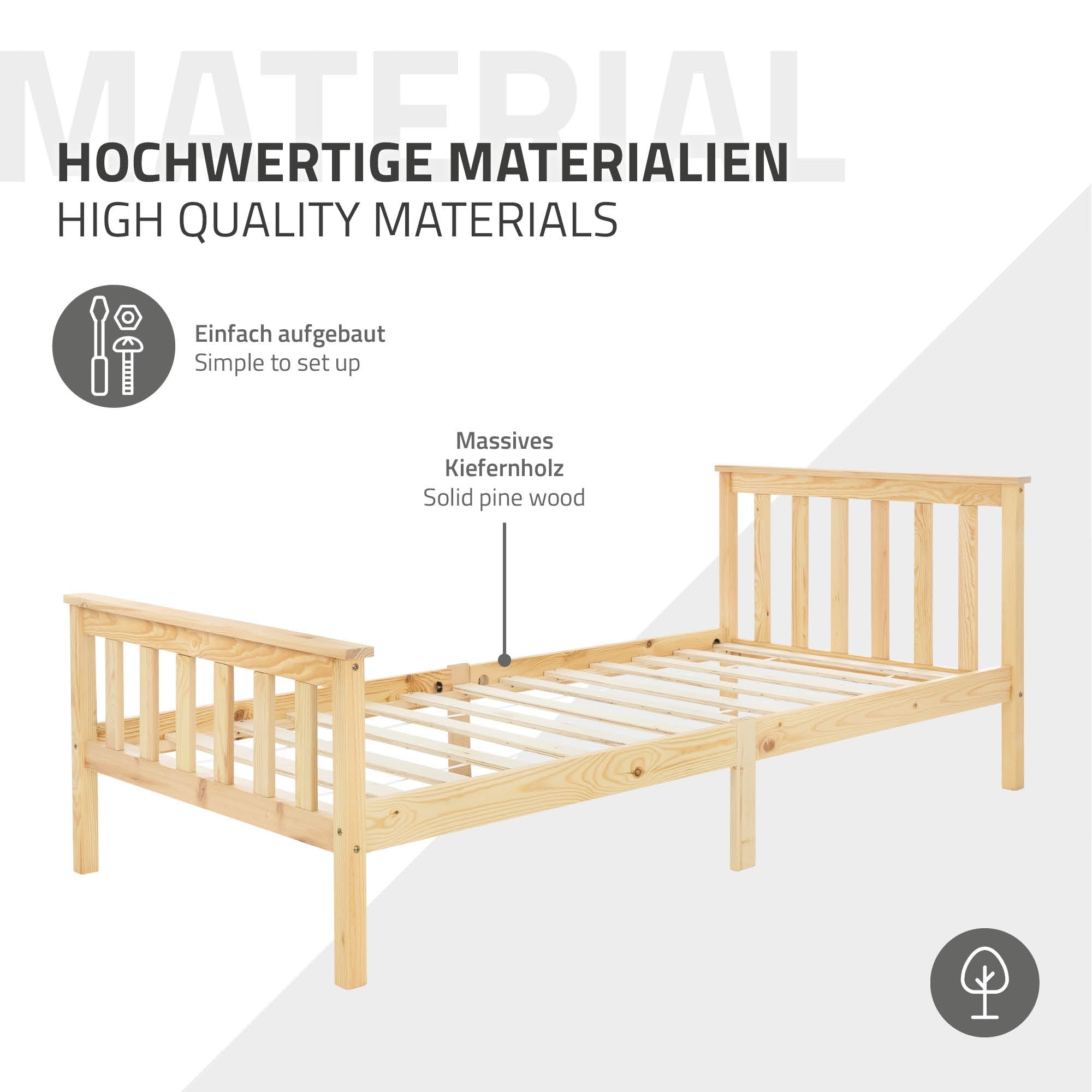 ECD Germany Möbel lit enfant 90x200 pin naturel sommier