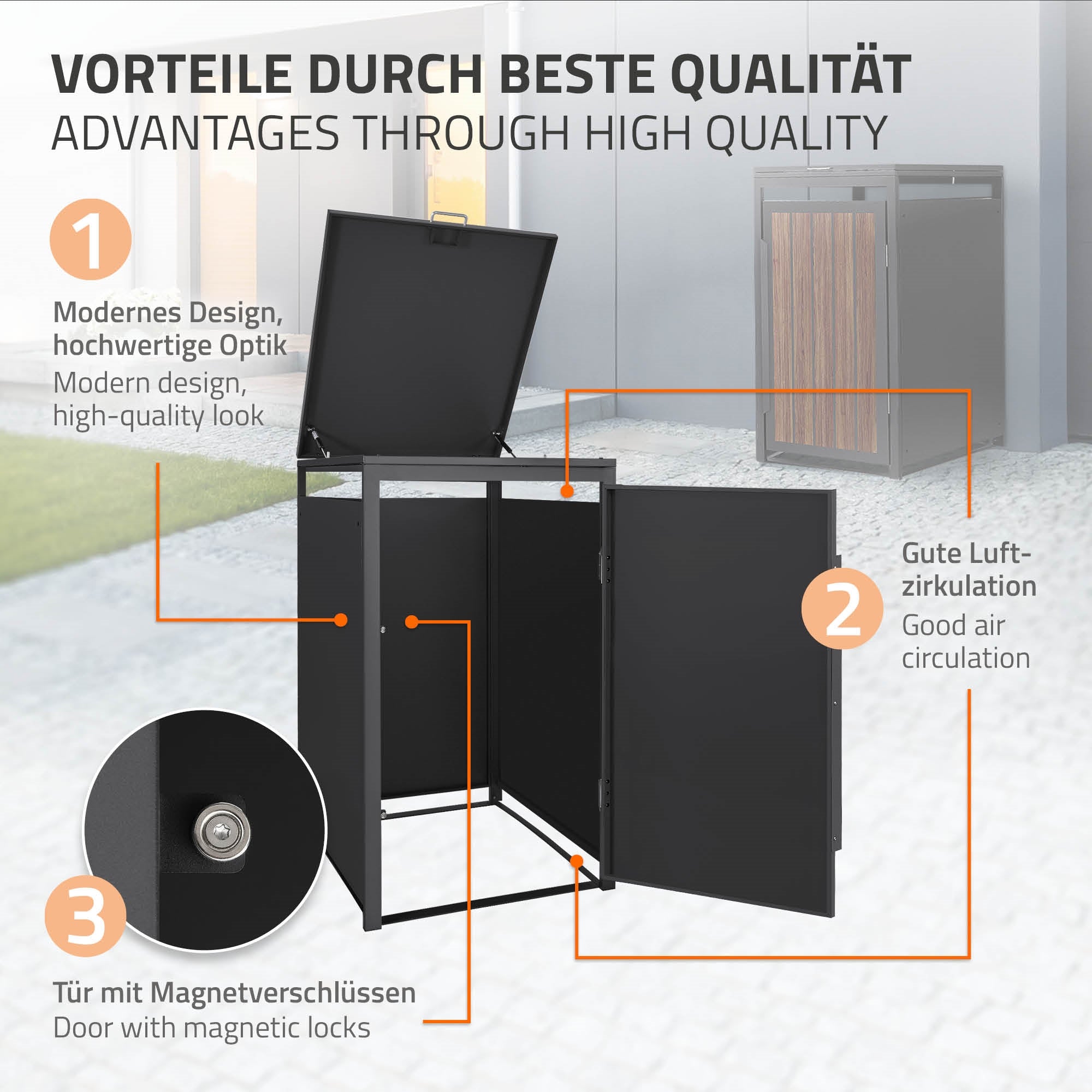 ECD Germany Garten cache-poubelle acier 1er 240L anthracite