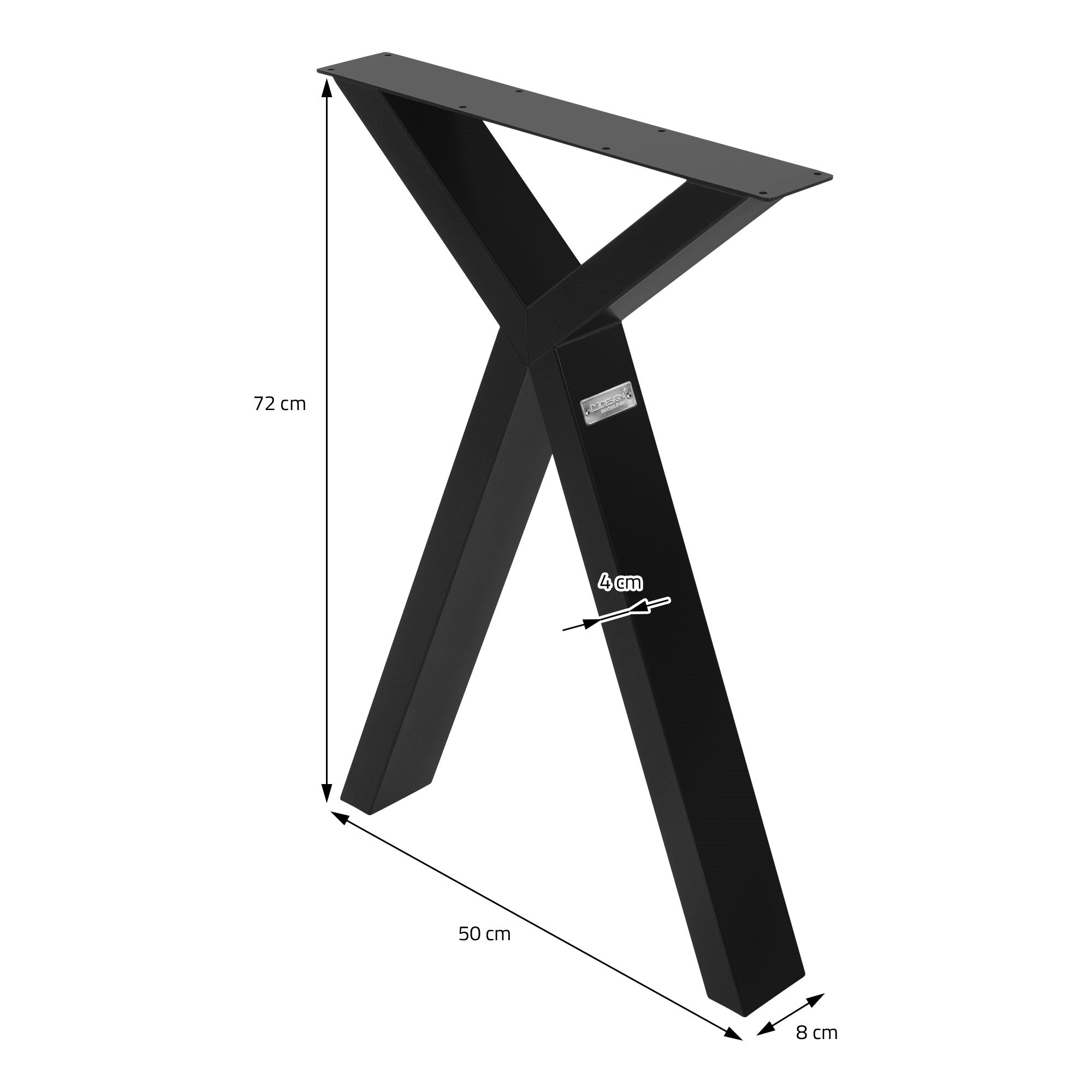 ML-Design Pied de table X acier noir 50x72 cm lot de 2