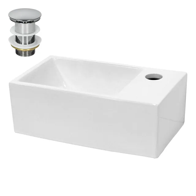 LuxeBath lave-mains 35 cm blanc céramique bonde argentée