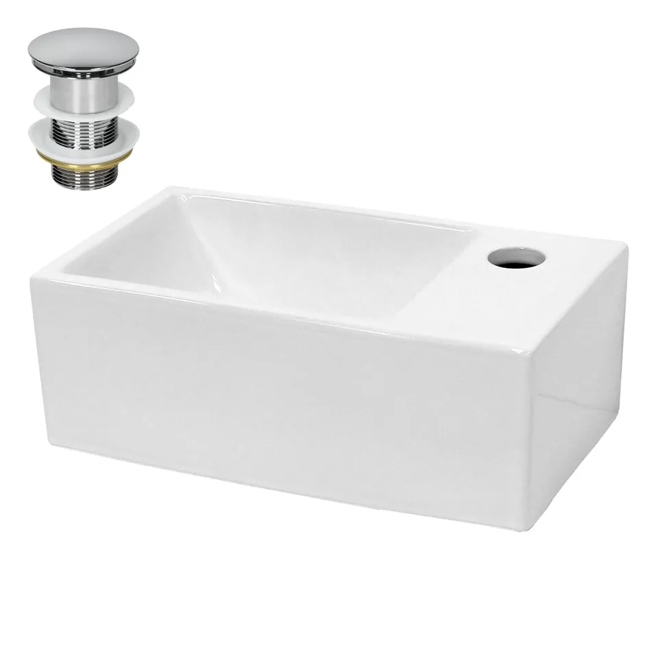 LuxeBath lave-mains 35 cm blanc céramique bonde argentée