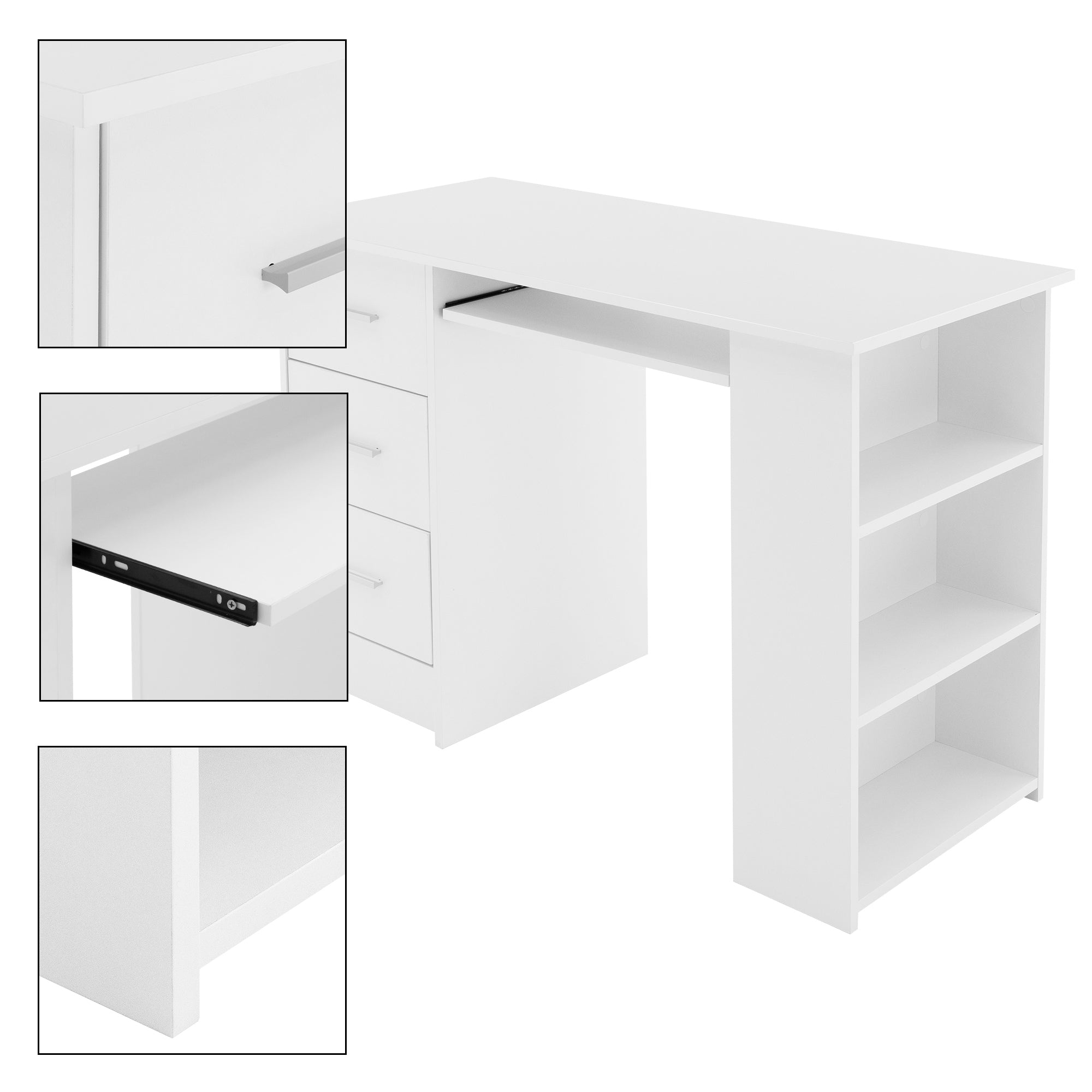 ECD Germany ML-Design bureau blanc 110x49x75 3 tiroirs
