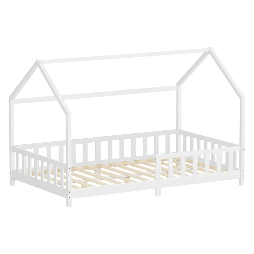 ECD Germany Kinder lit cabane enfant pin blanc 120x200 + sommier