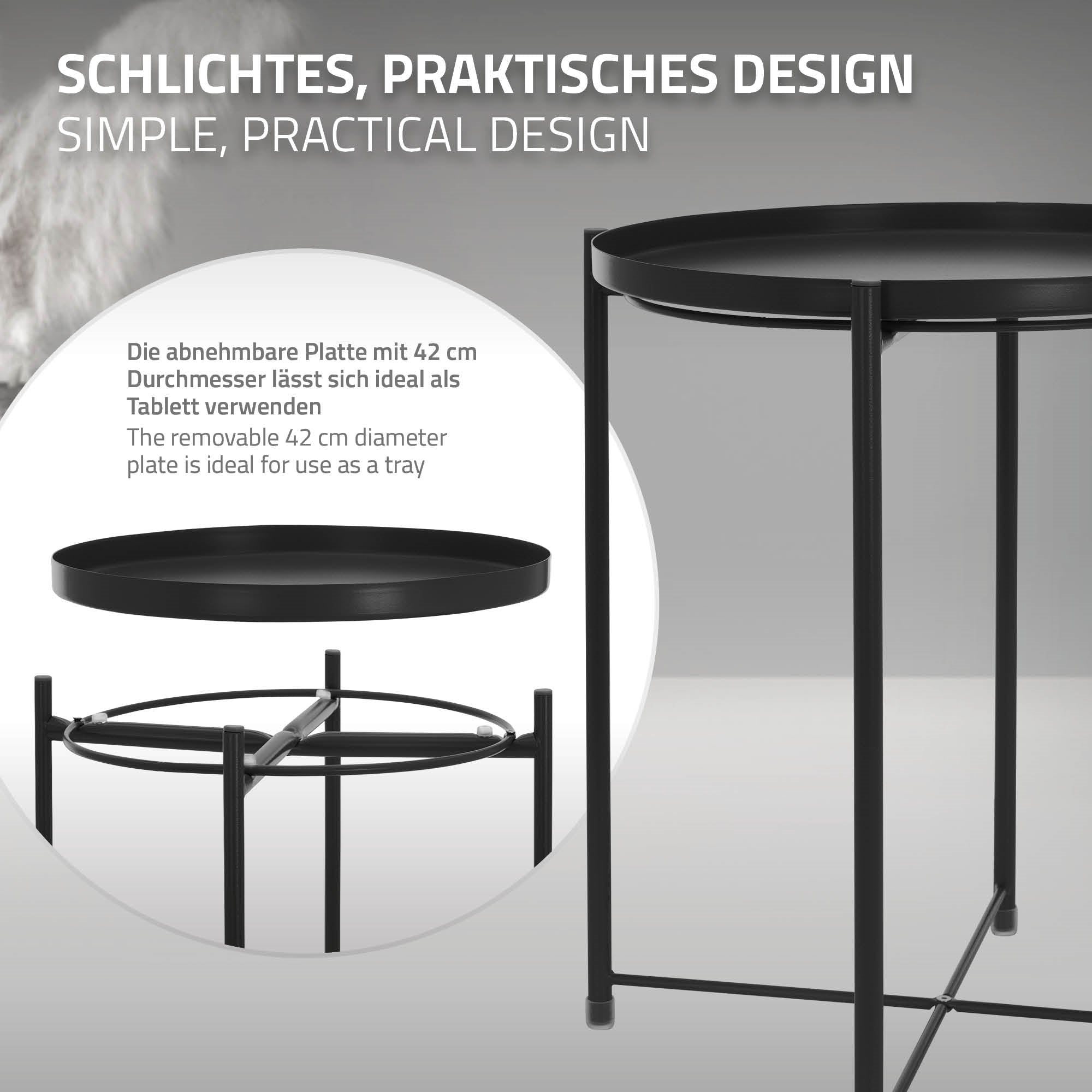 ML-Design Table d’appoint noire plateau Ø42x52 cm