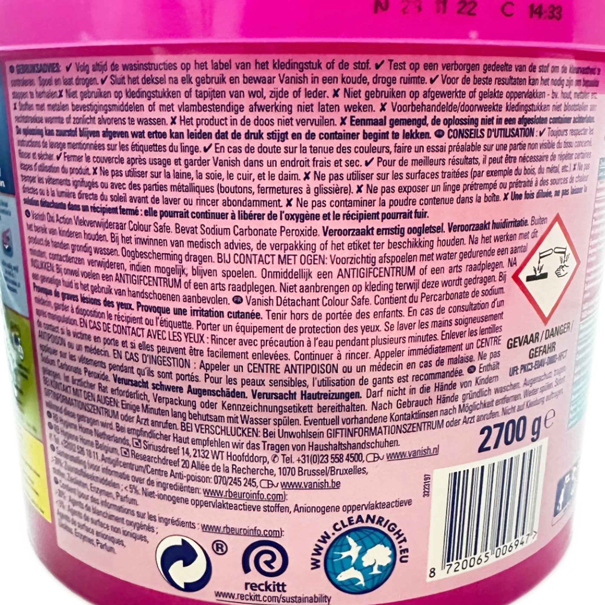 Vanish Oxi Action poudre détachante rose linge couleur