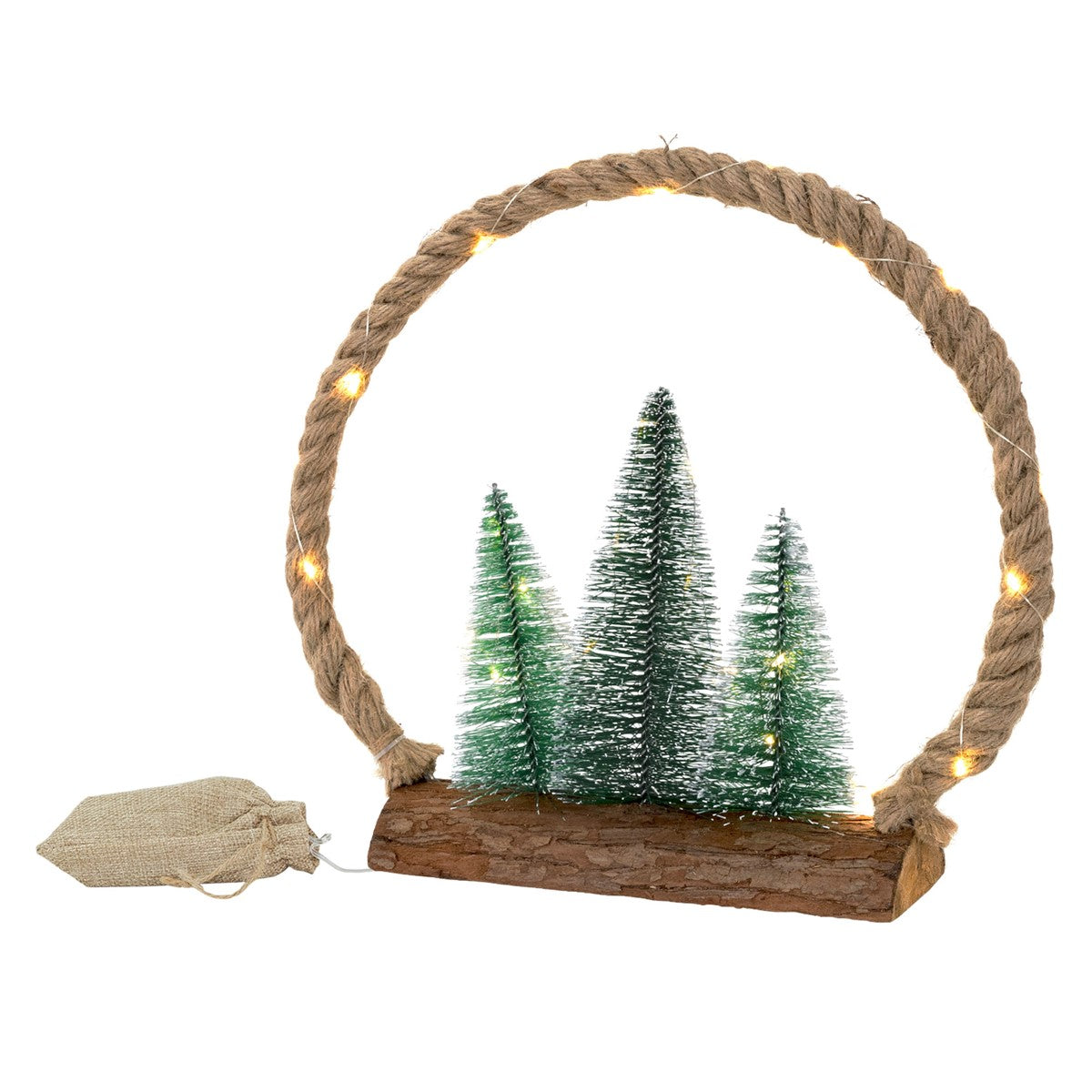 ECD Germany Haus Déco Noël Cercle Jute LED Blanc Chaud 30 cm