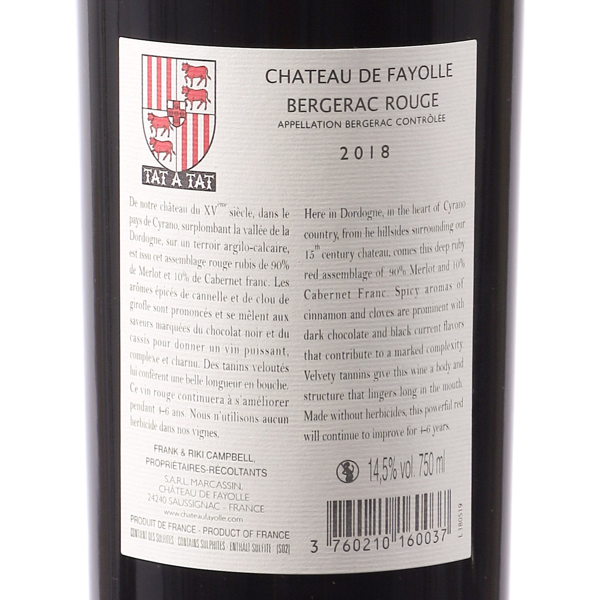 Château de Fayolle AOC 2018 médaille d'argent vin