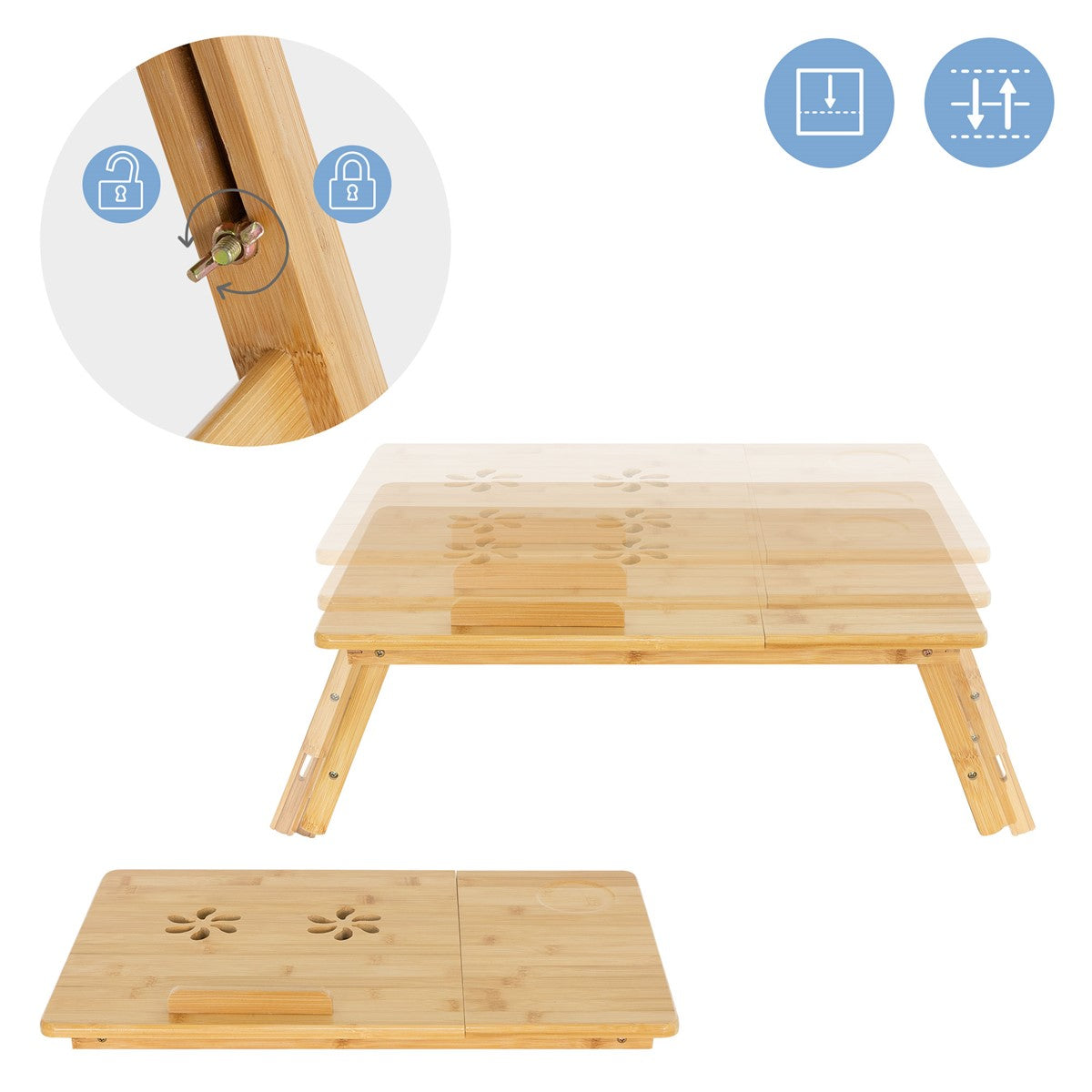 ML-Design Table ordinateur portable bois marron pliable