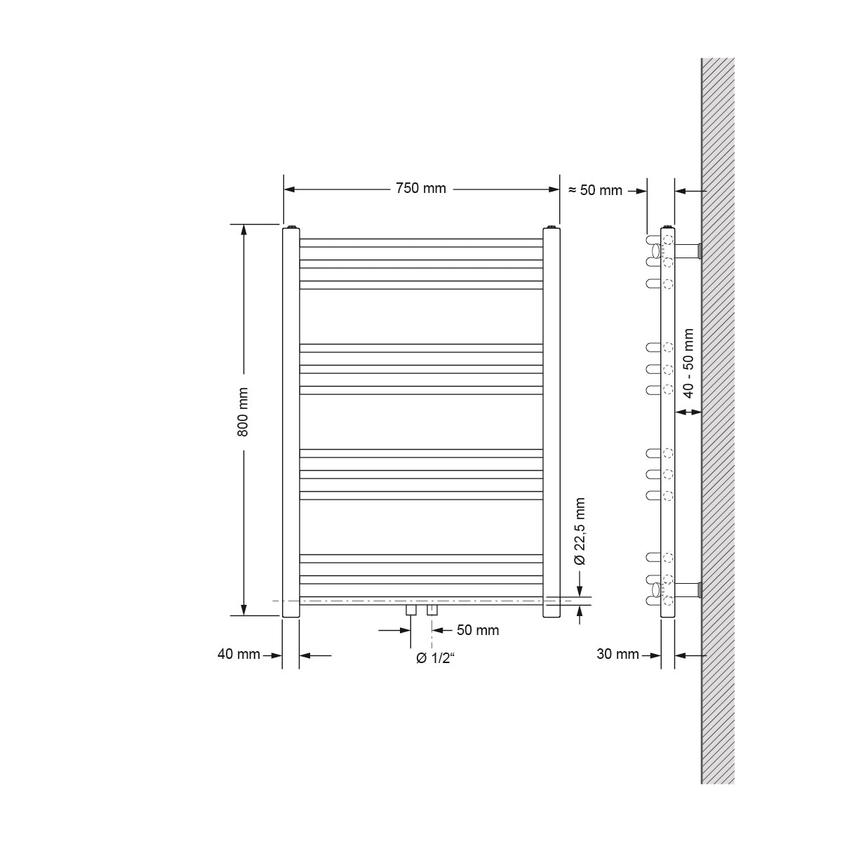 ECD Germany Heizungen Sèche-serviettes 750x800 blanc galbé thermostat