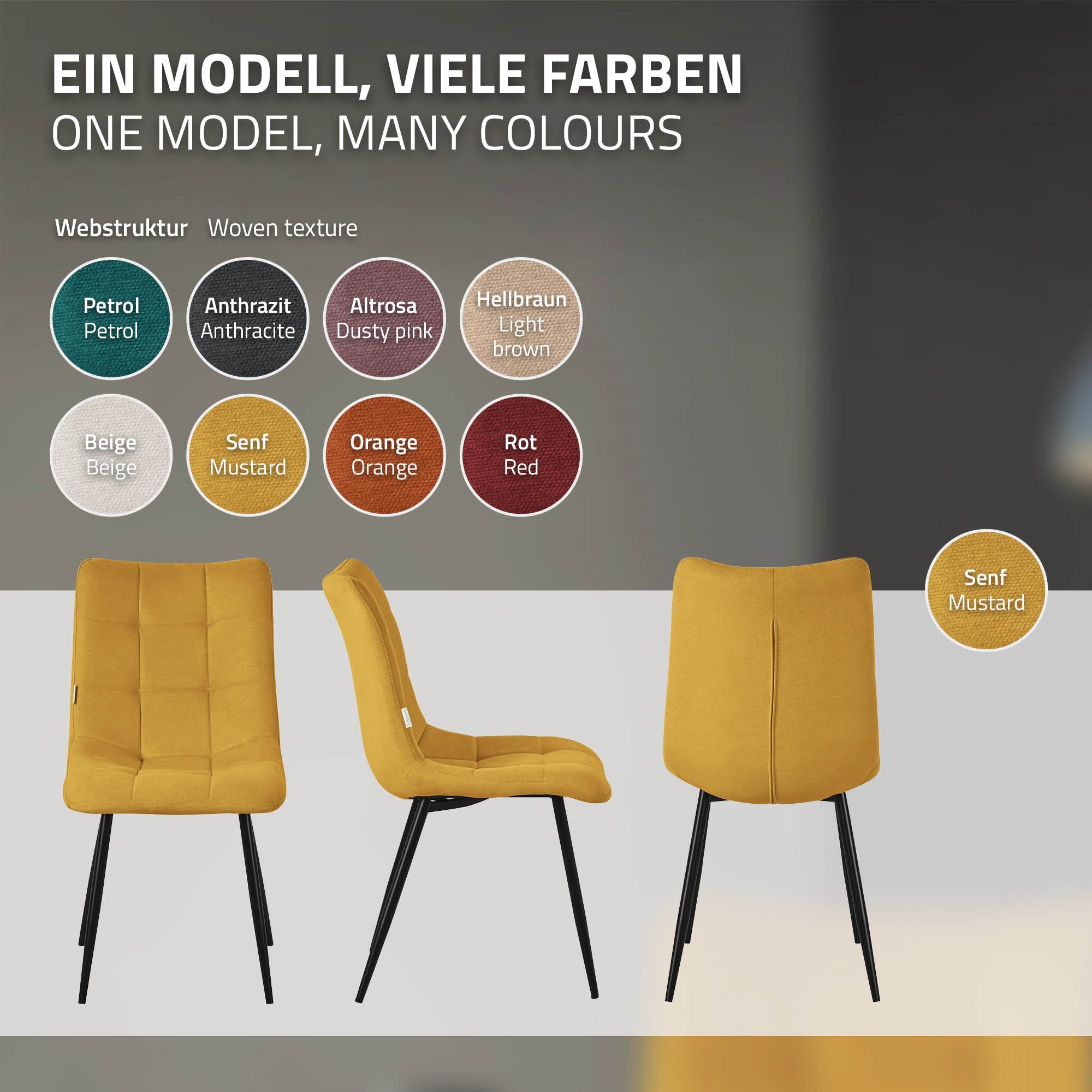 ECD Germany chaises salle à manger moutarde x2 polyester