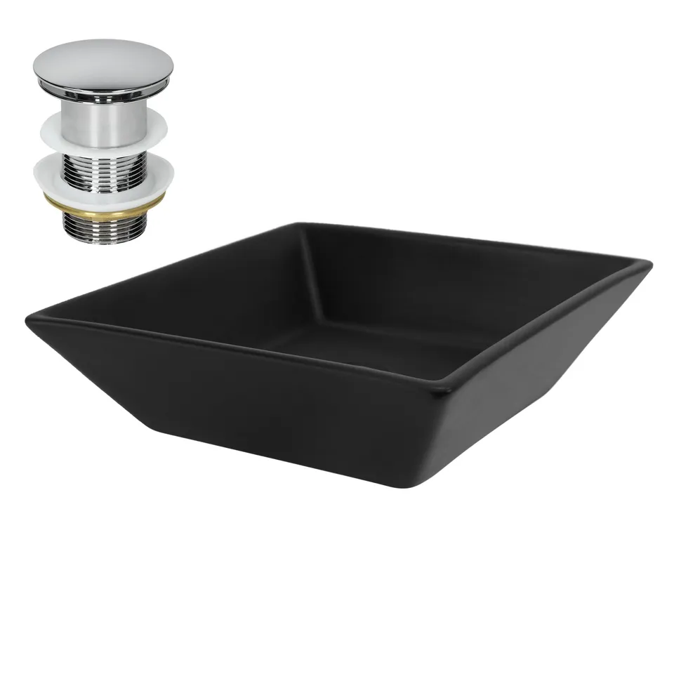 ECD Germany Sanitär vasque à poser noire 41 cm céramique + bonde
