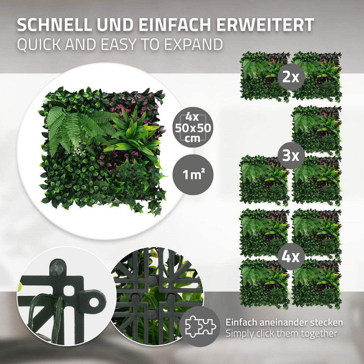 ECD Germany Jungle Fern mur végétal artificiel vert lot 4 50x50 cm