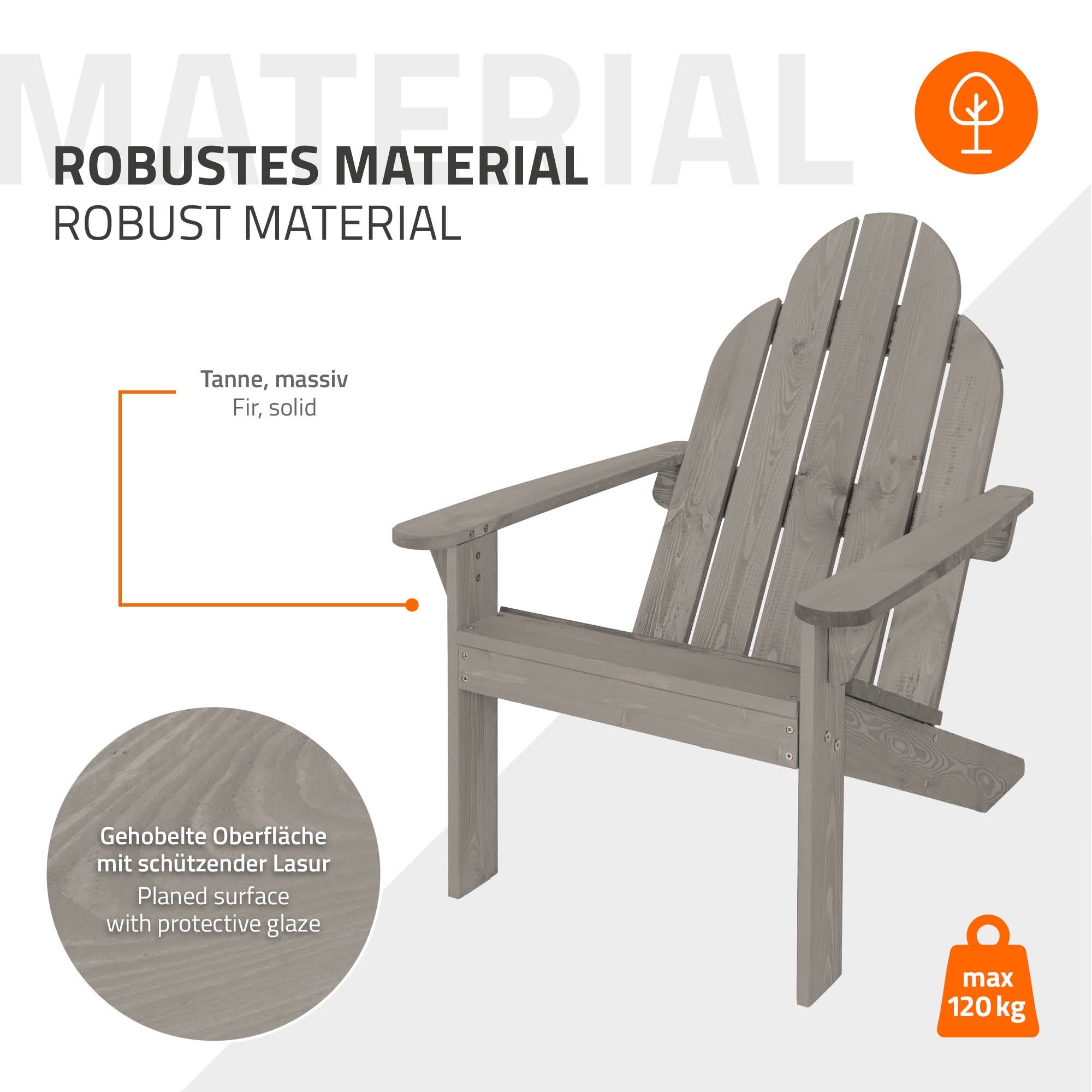 ECD Germany Garten fauteuil jardin Adirondack gris 120 kg