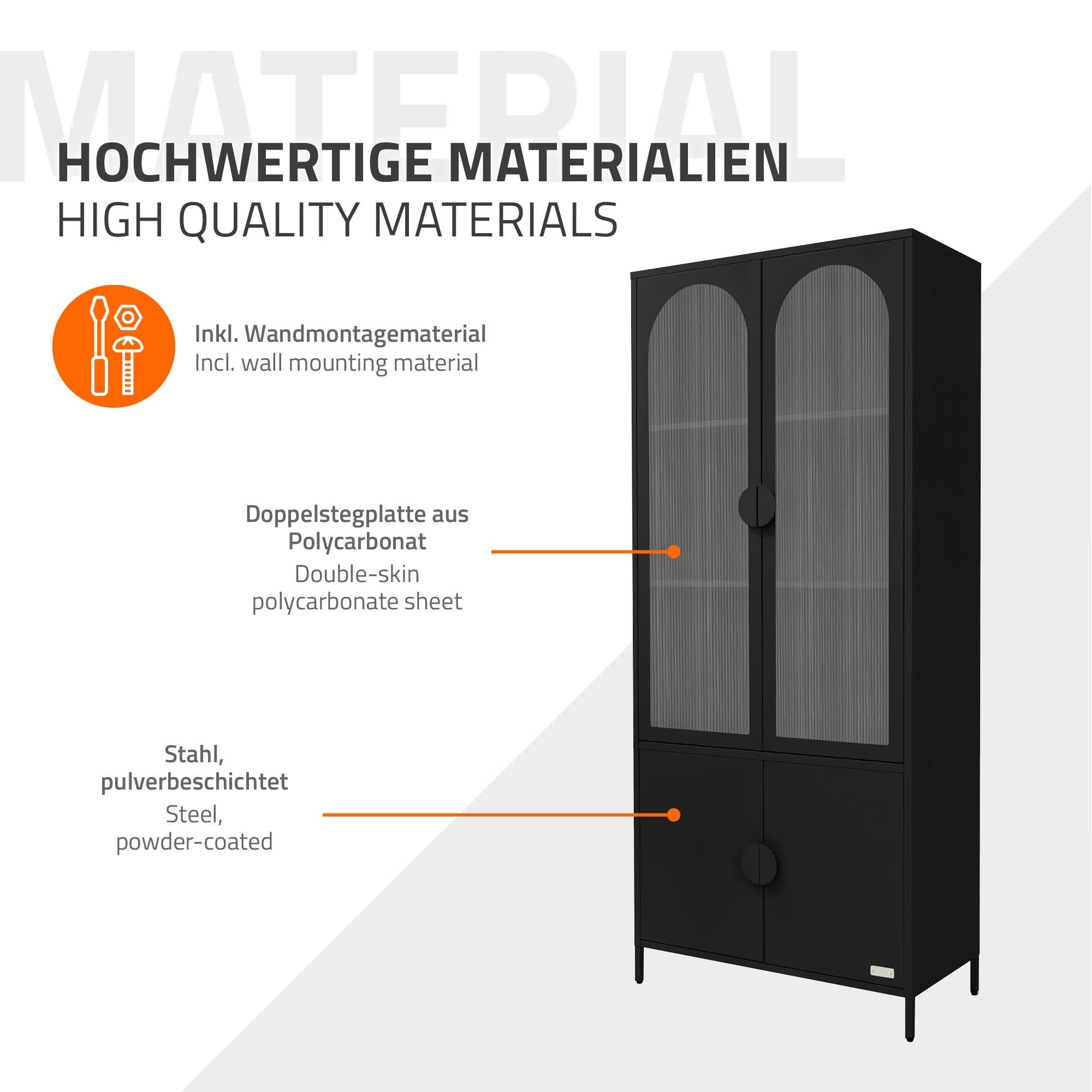 ECD Germany Möbel ML-Design vitrine acier blanc 80x185x40 cm