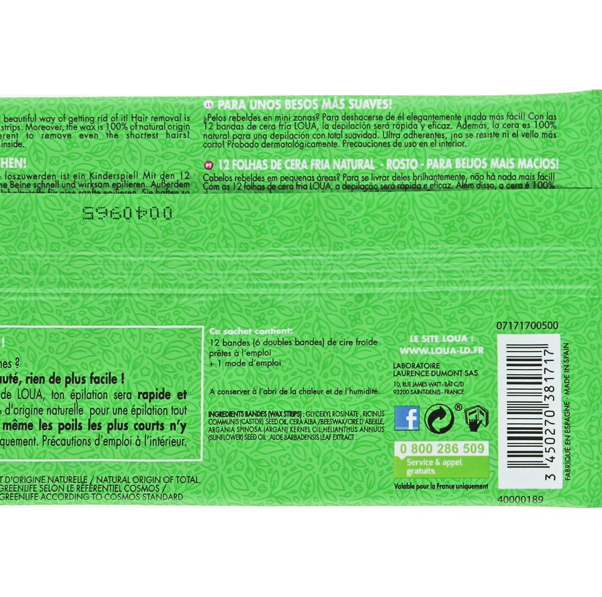 Loua 12 bandes cire froide visage bio