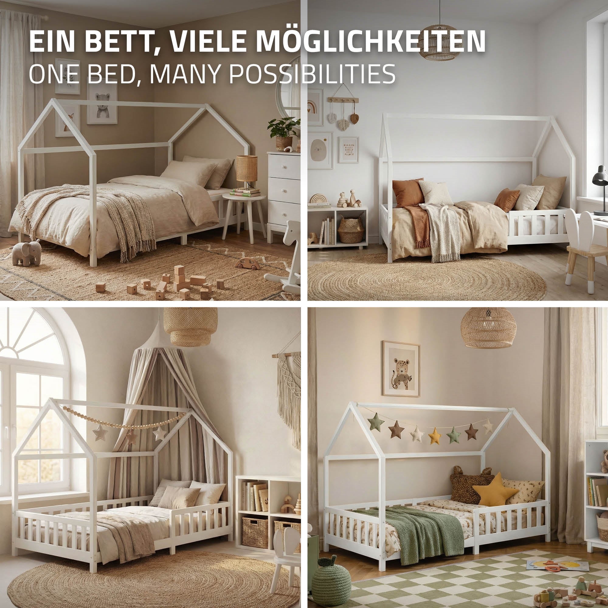 ECD Germany Kinder lit cabane enfant pin blanc 120x200 + sommier