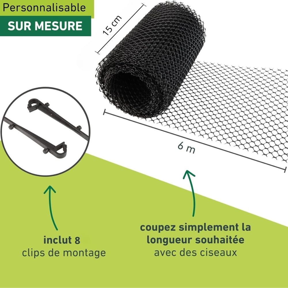 Shop-Story Gardgut Grillage Gouttière Mailles Fines 15cm x 6m Noir