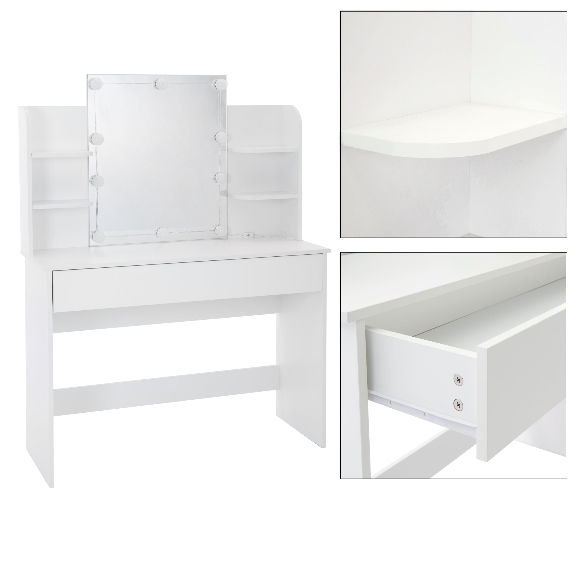 ECD Germany Möbel coiffeuse blanche 108x40x140 LED + tabouret